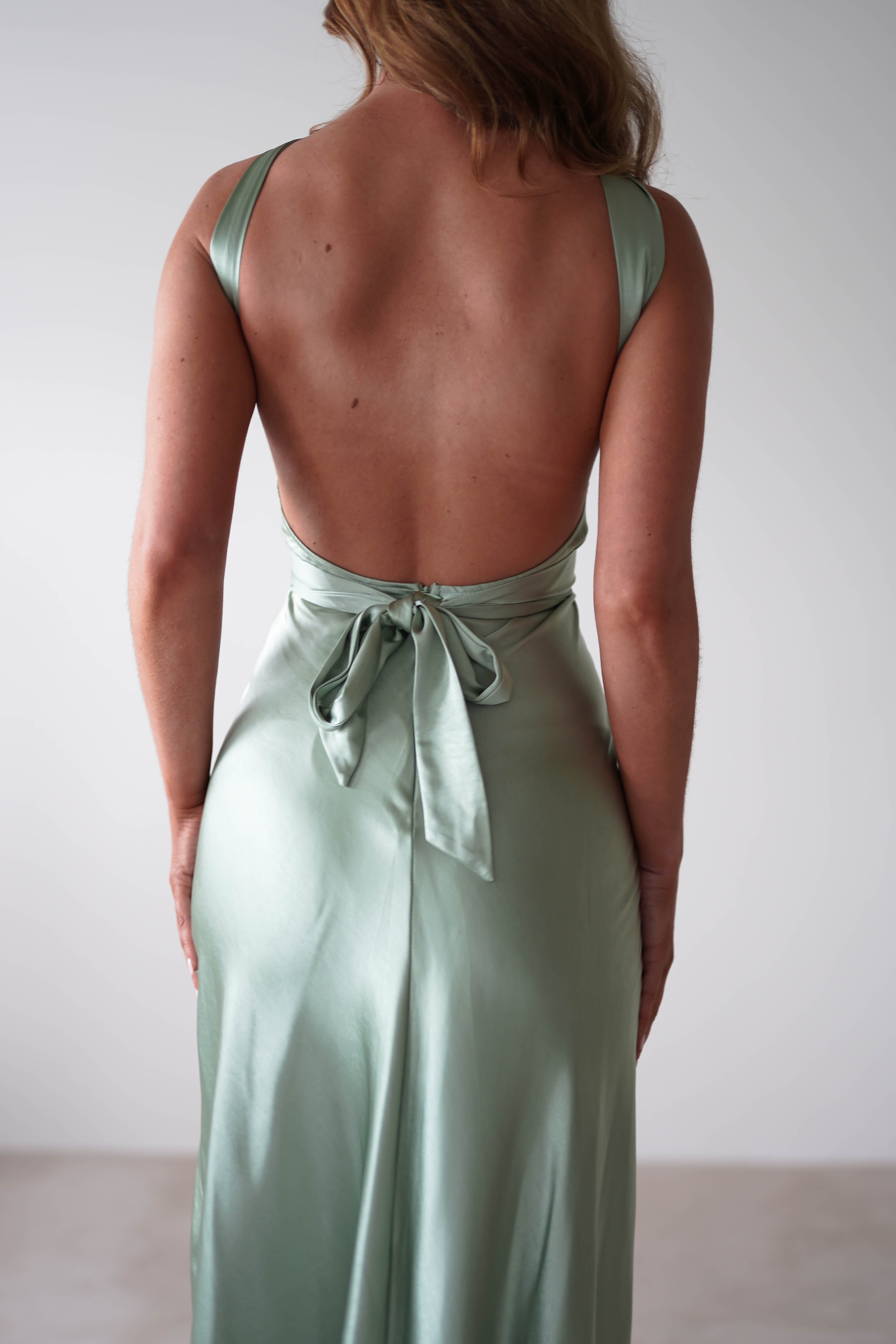 Olivia Soft Satin Midi Dress | Sage
