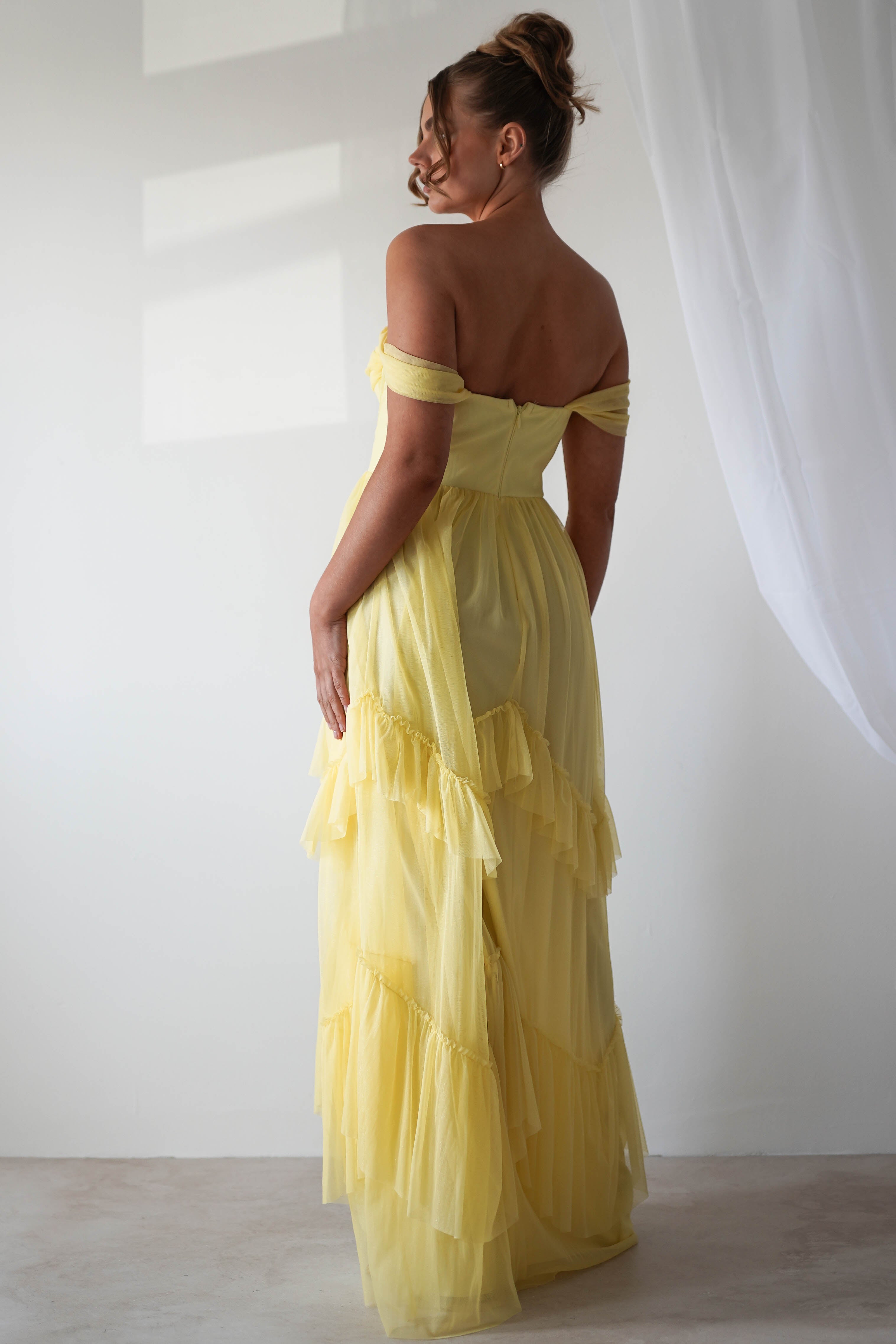 Palama Shimmer Tulle Maxi Dress | Yellow