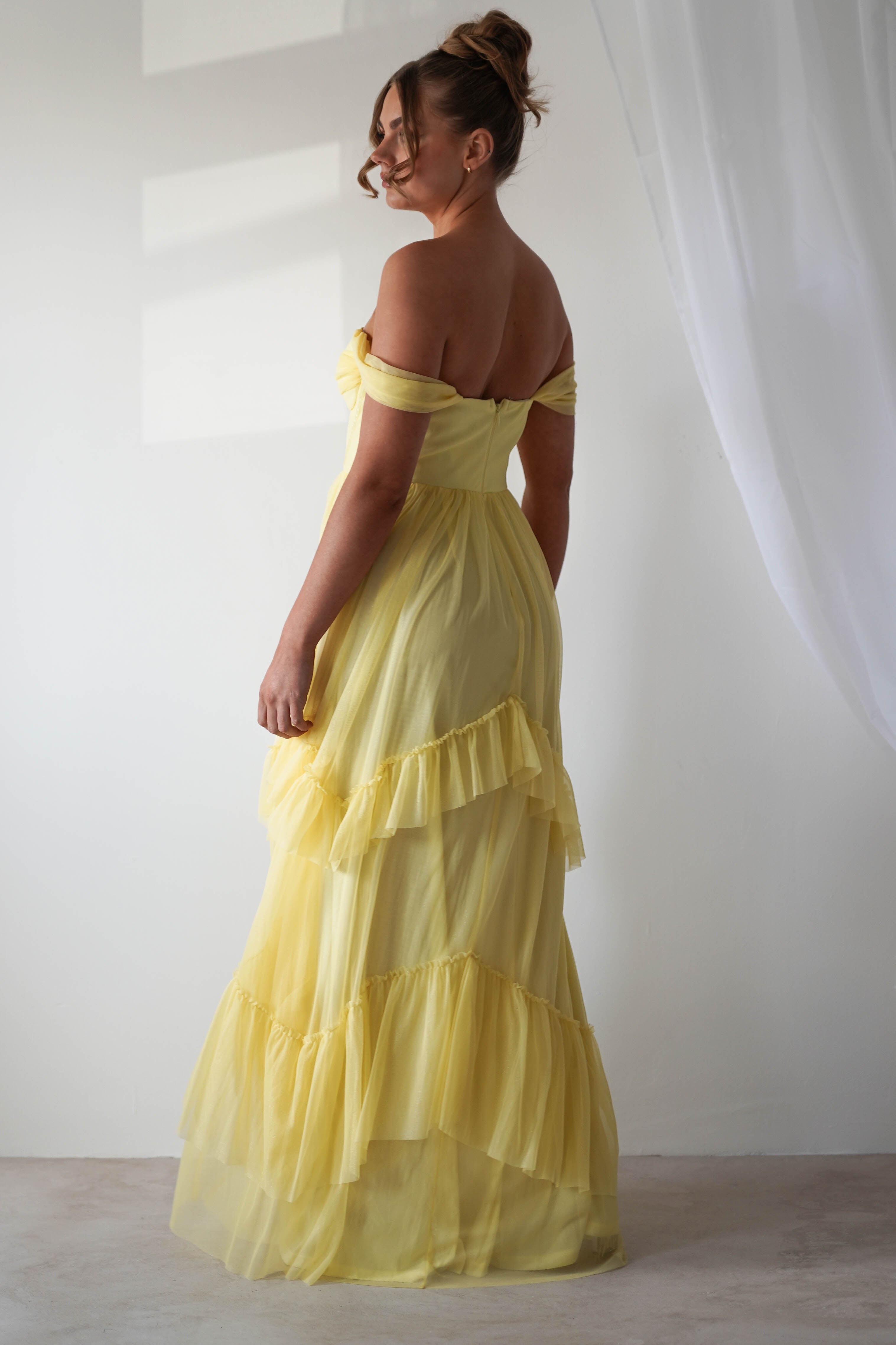 Palama Shimmer Tulle Maxi Dress | Yellow