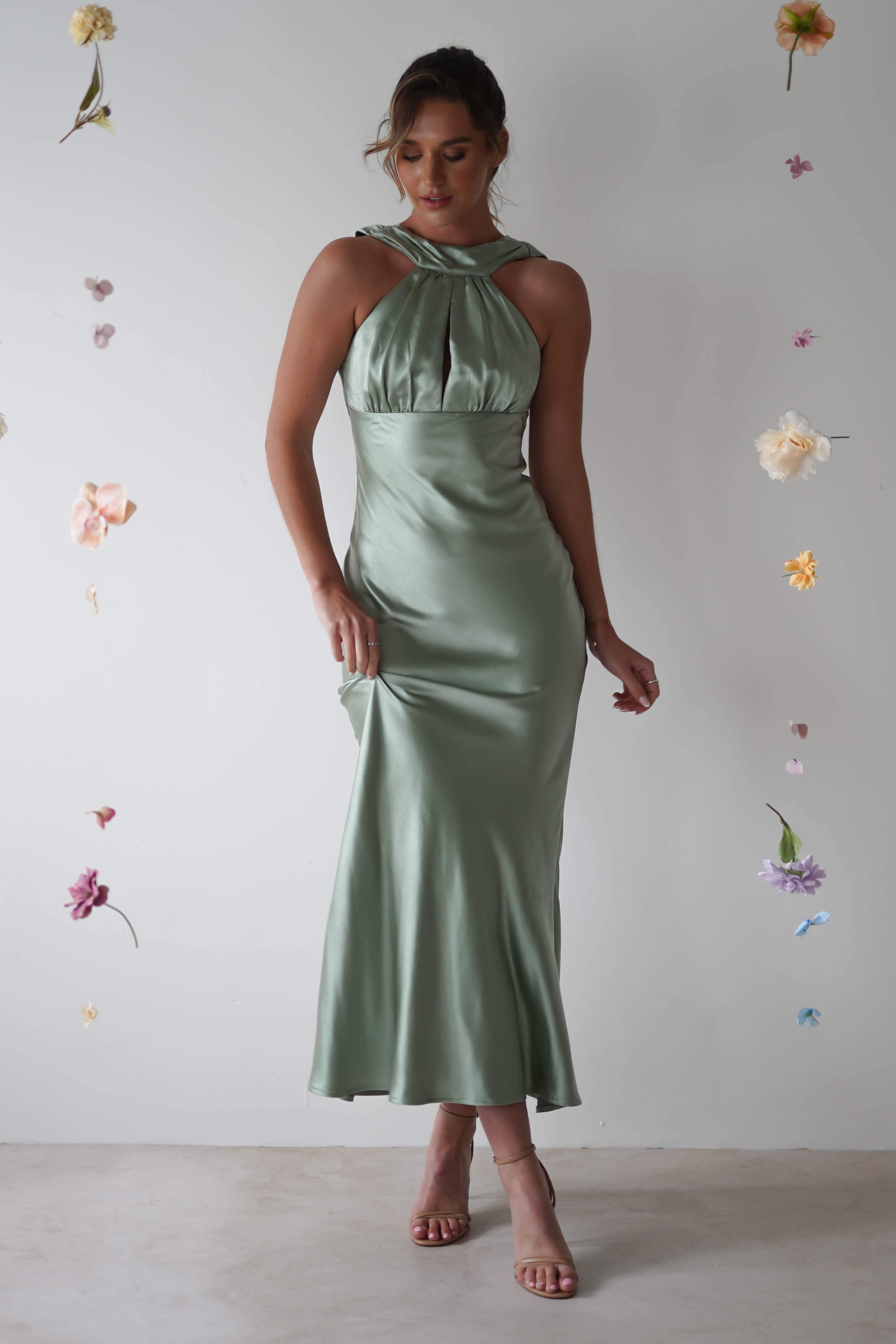 Lauryn Halter Neck Maxi Dress | Sage