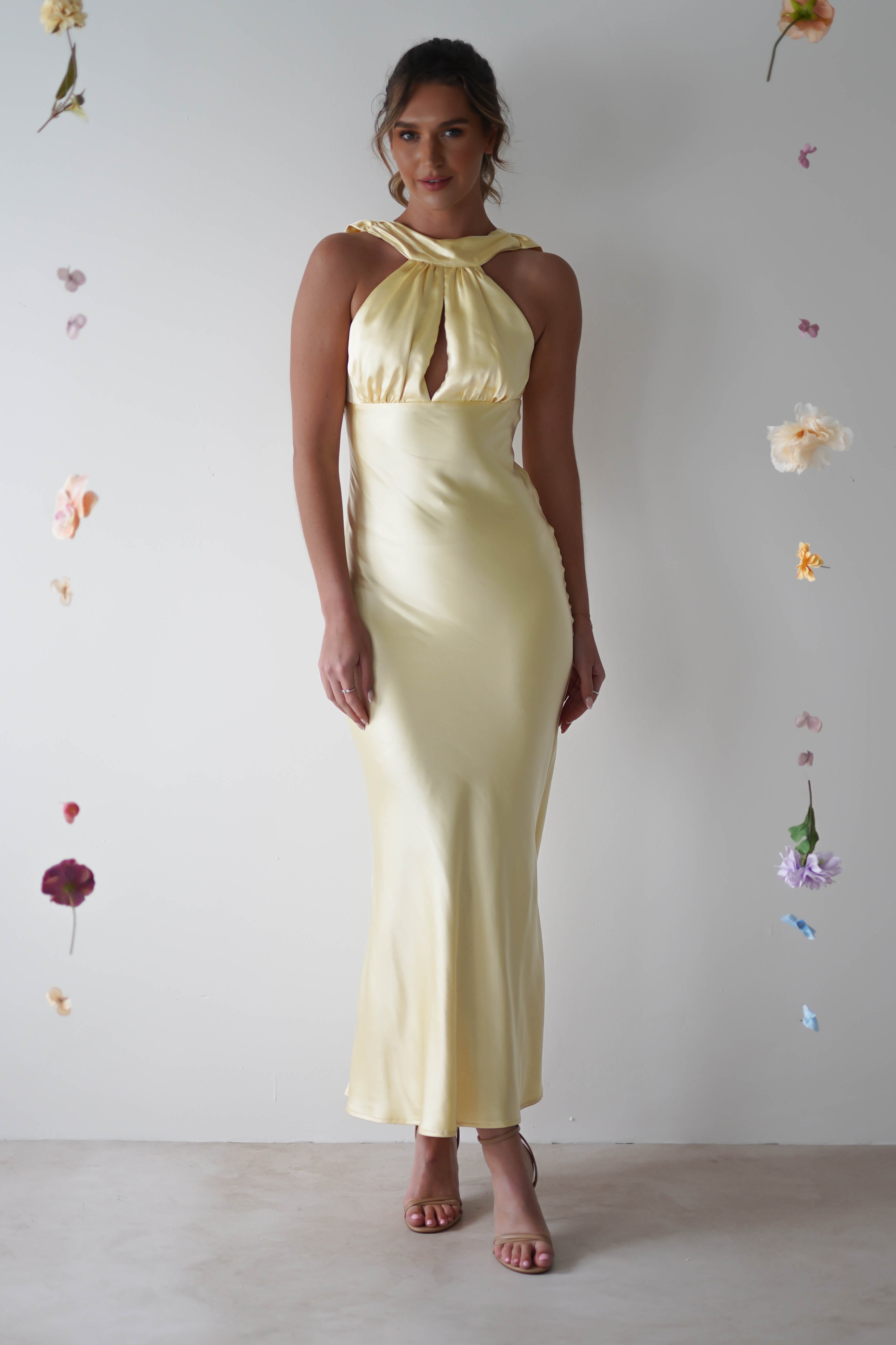 Lauryn Halter Neck Maxi Dress | Yellow