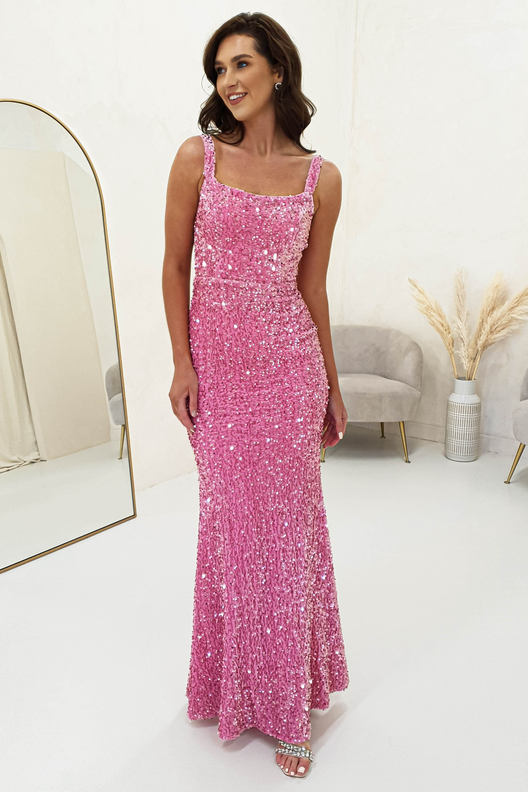 Pink sequin clearance dresses