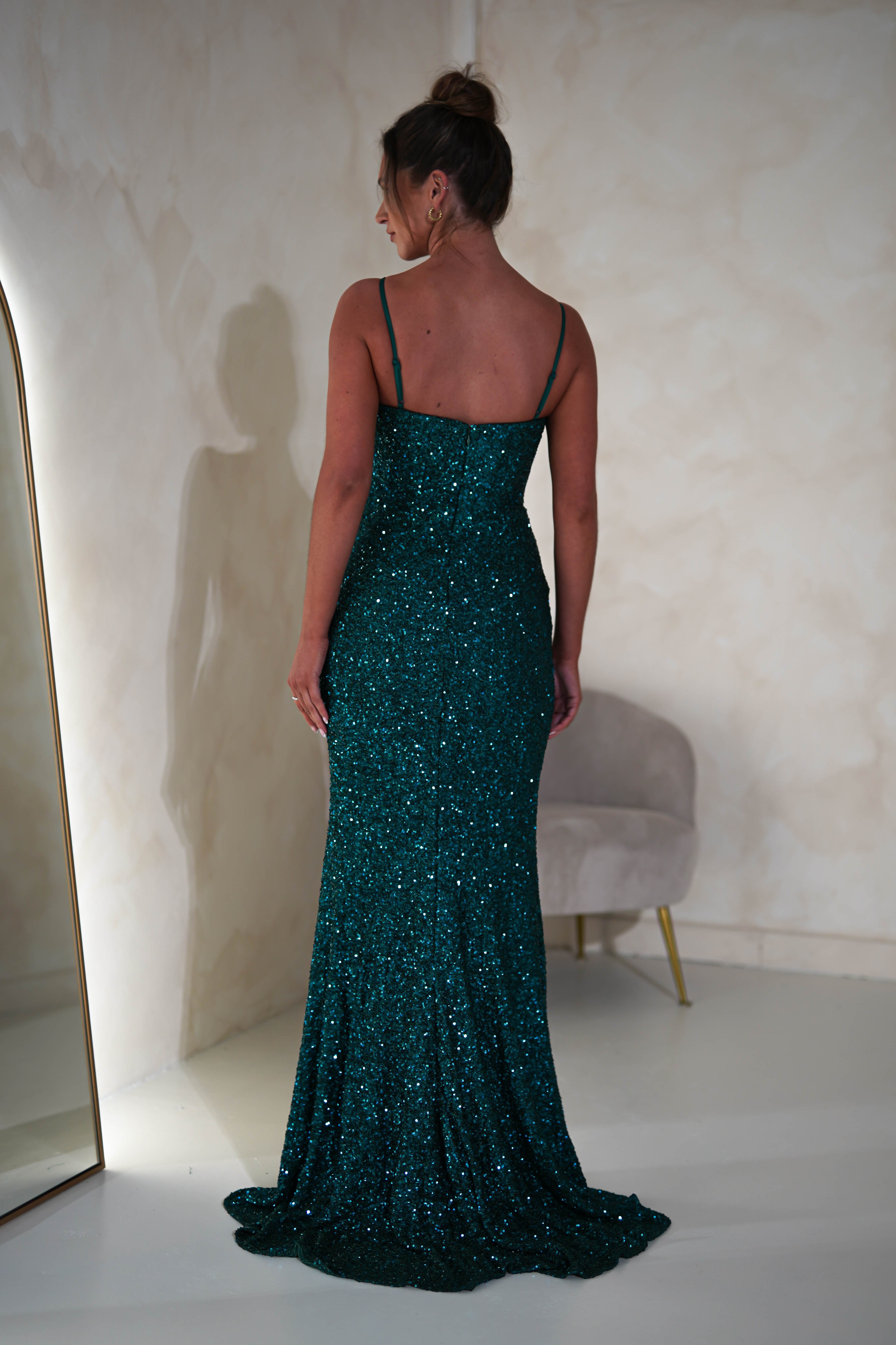 Audrina Bodycon Sequin Gown | Emerald Green