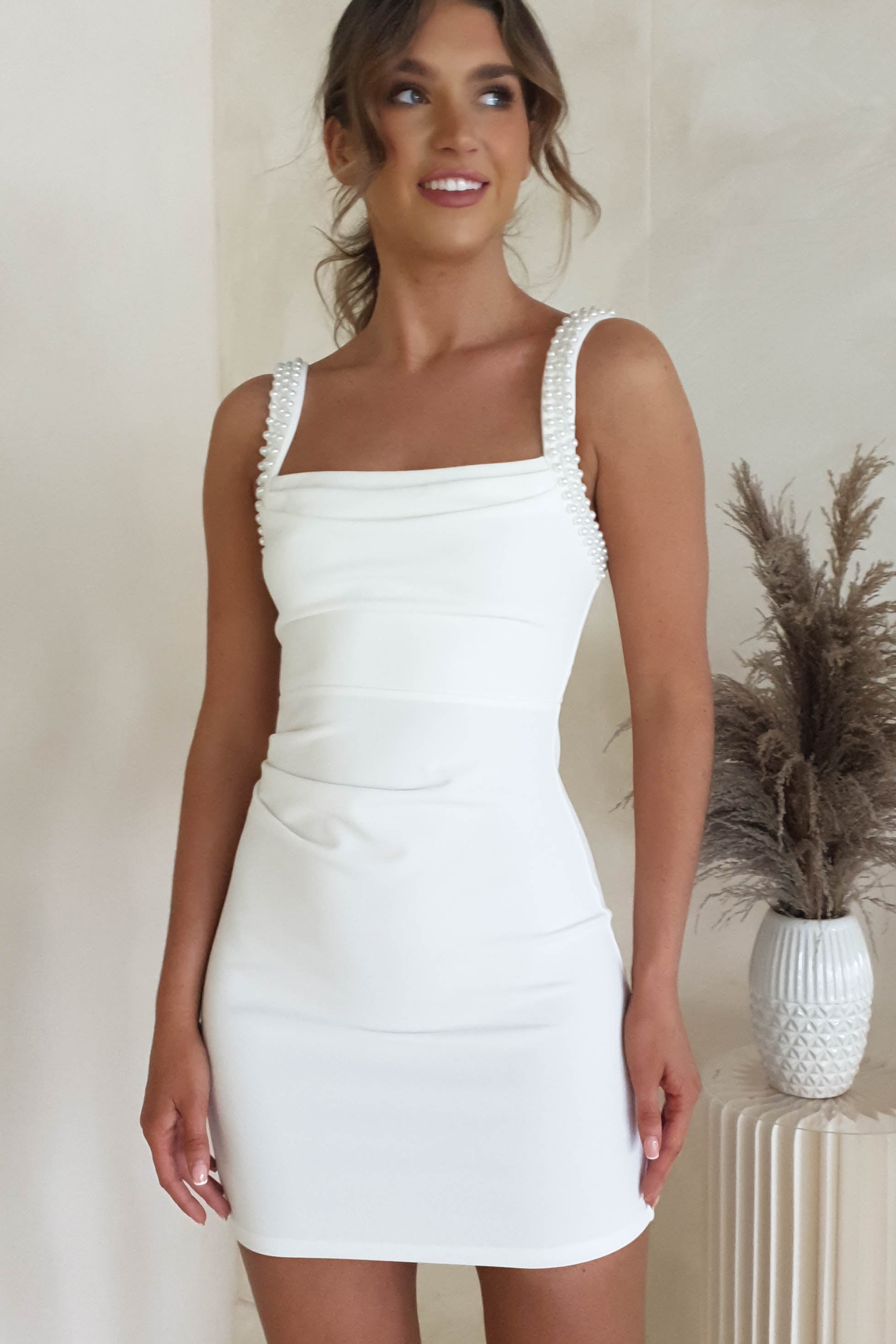 Pia Pearl Detail Mini Dress | White