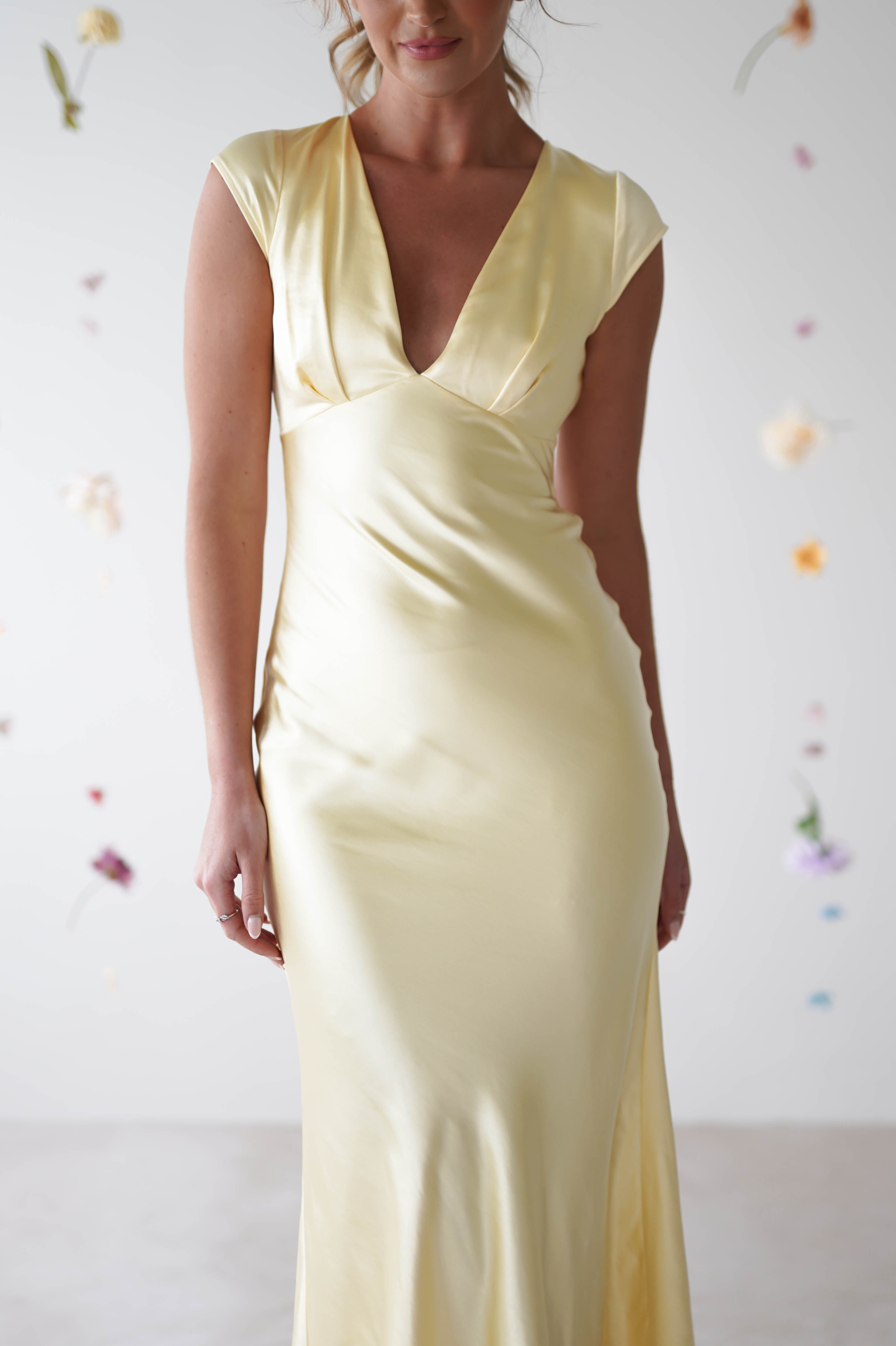 Nellie Soft Satin Midaxi Dress | Butter Yellow