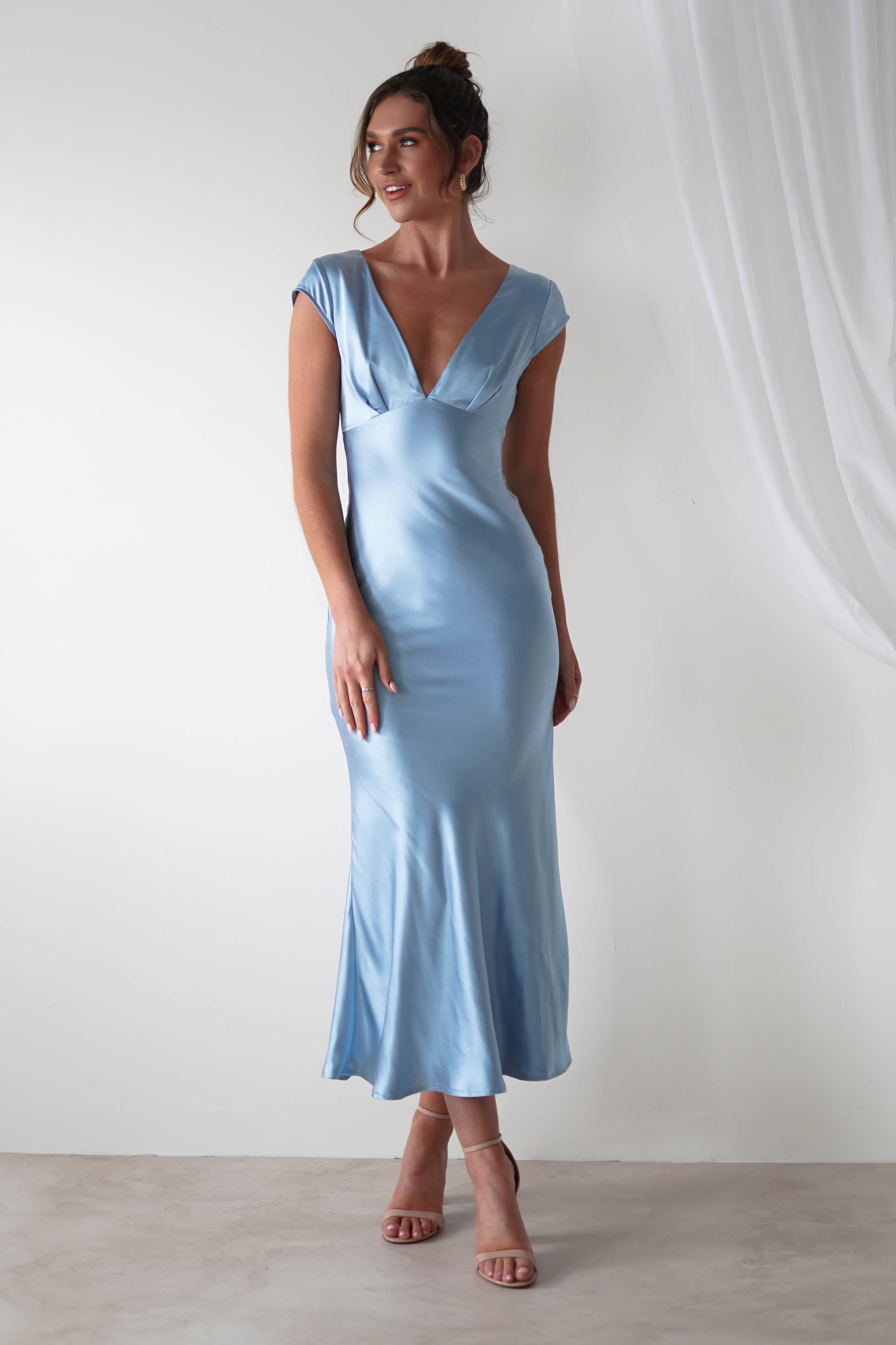 Nellie Soft Satin Midaxi Dress | Blue