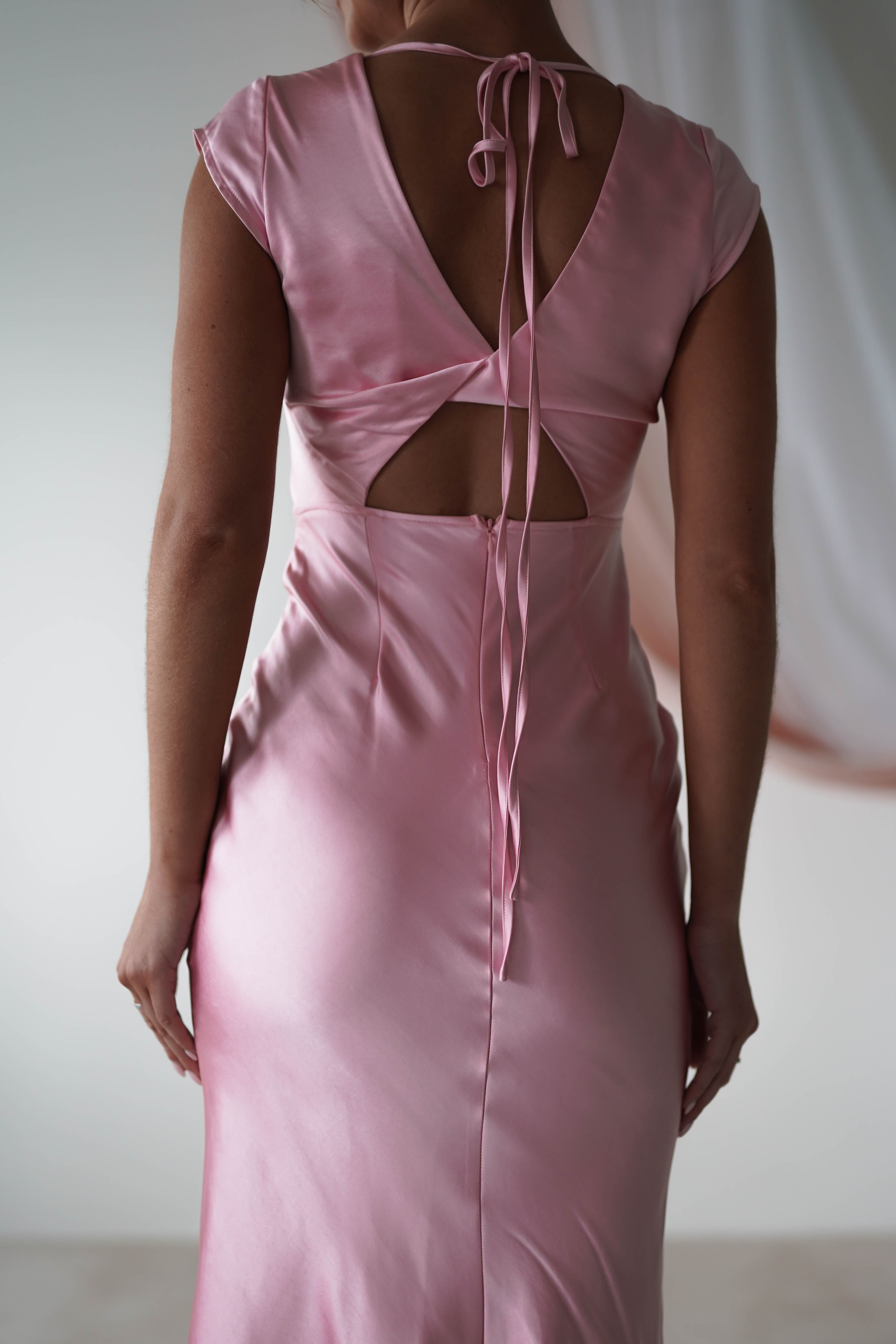 Nellie Soft Satin Midaxi Dress | Pink