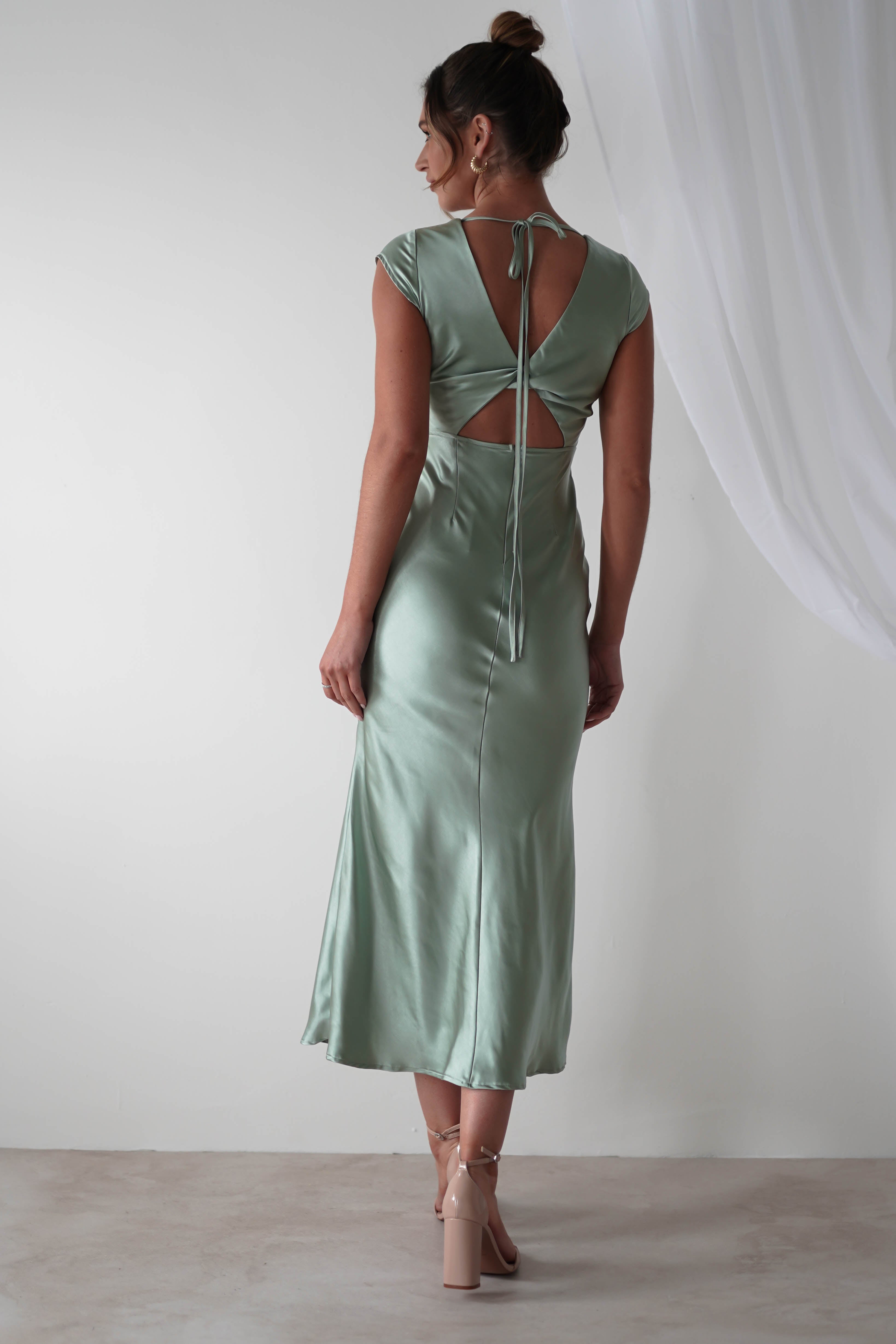Nellie Soft Satin Midaxi Dress | Sage Green