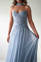 Oh Hello Clothing Women > Clothing > Dresses * DONE - Nicolette Strapless Chiffon Maxi Gown | Dusty Blue