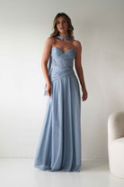 Oh Hello Clothing Women > Clothing > Dresses * DONE - Nicolette Strapless Chiffon Maxi Gown | Dusty Blue