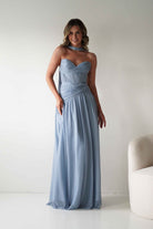 Oh Hello Clothing Women > Clothing > Dresses * DONE - Nicolette Strapless Chiffon Maxi Gown | Dusty Blue