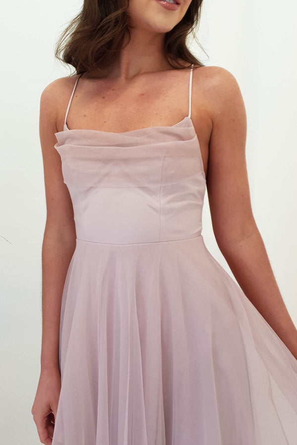 Pearl Tulle Midi Dress | Mocha
