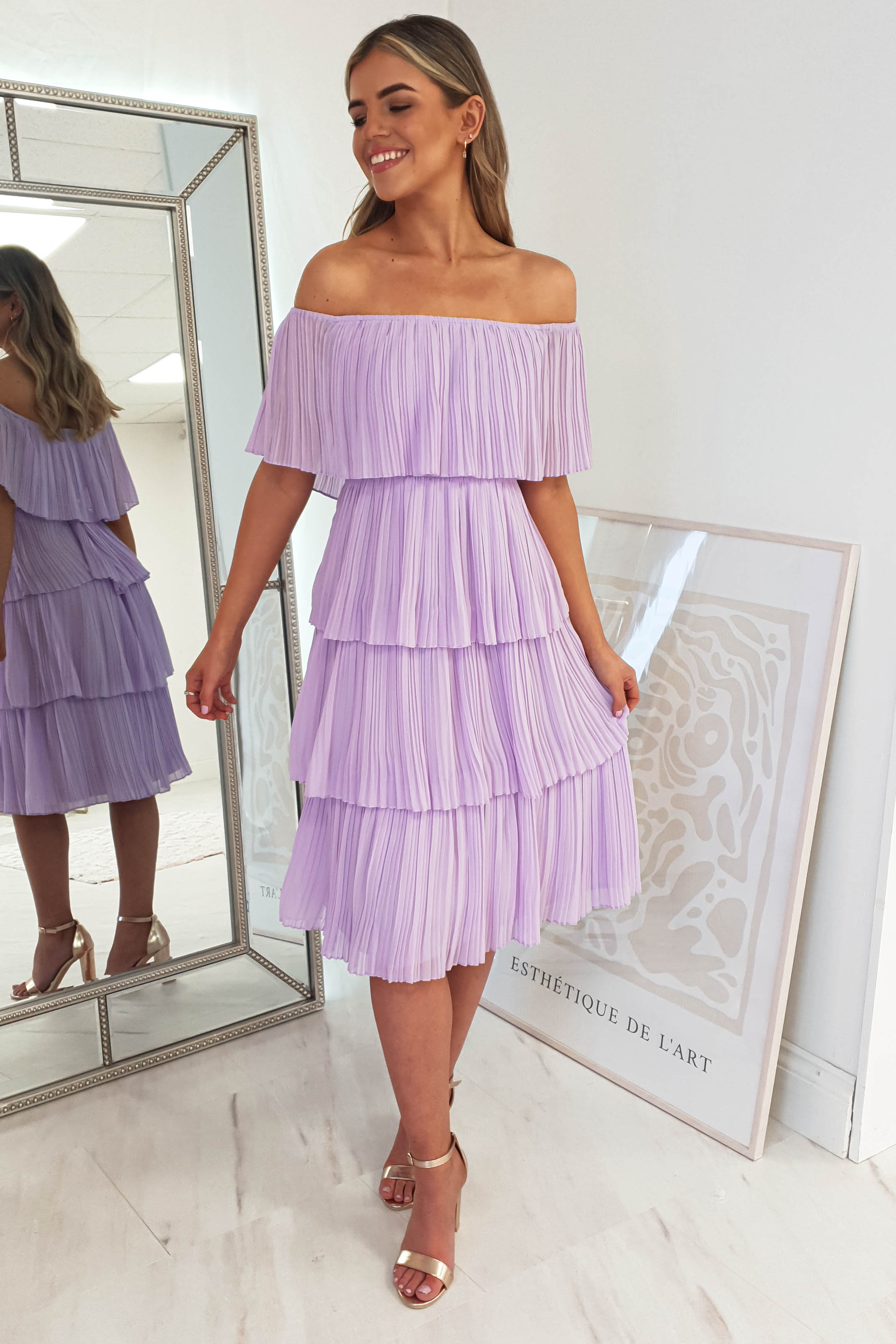 Andrina Pleated Midi Dress | Lilac