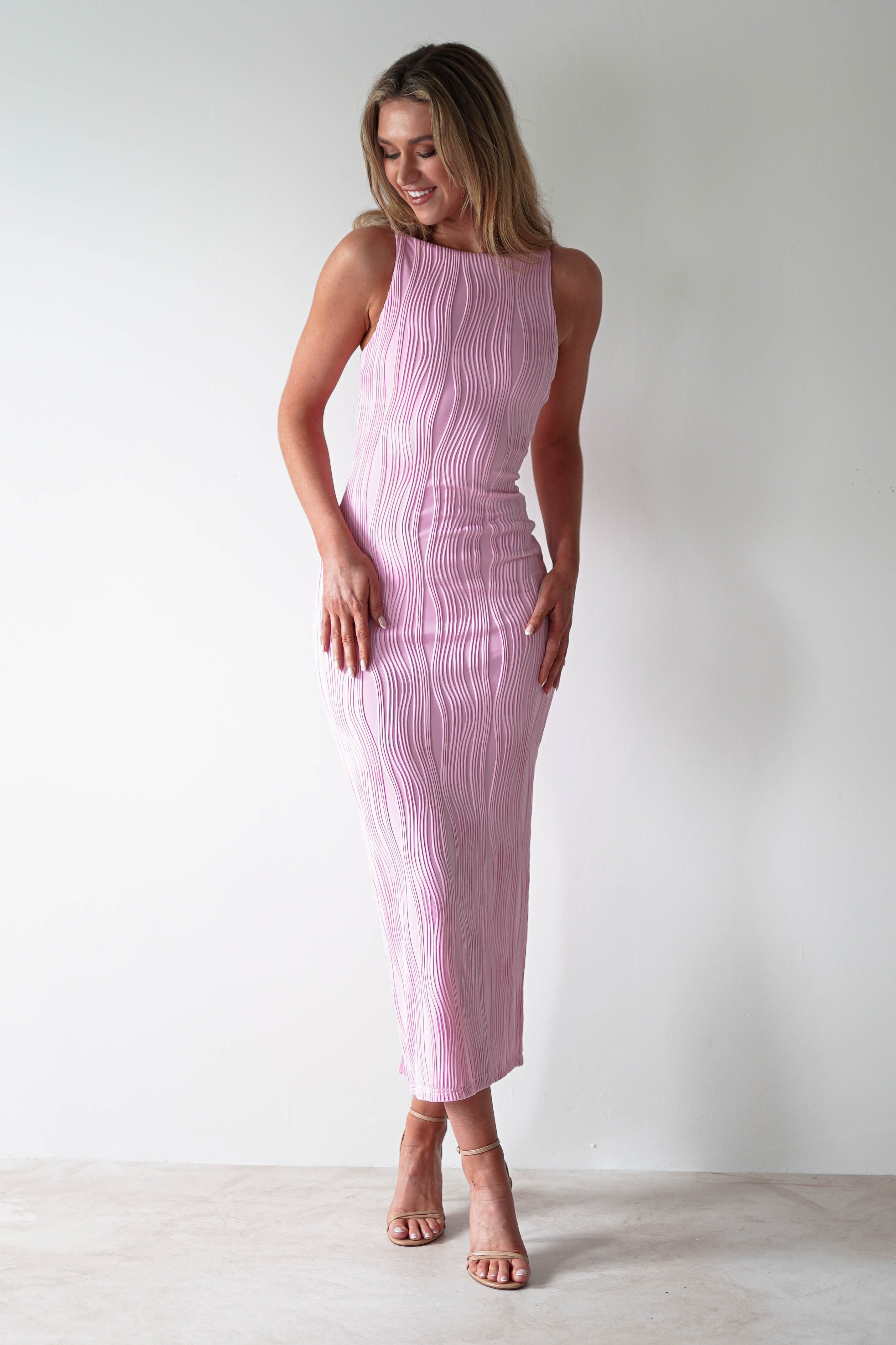 Brighton Textured Bodycon Midaxi Dress | Pink
