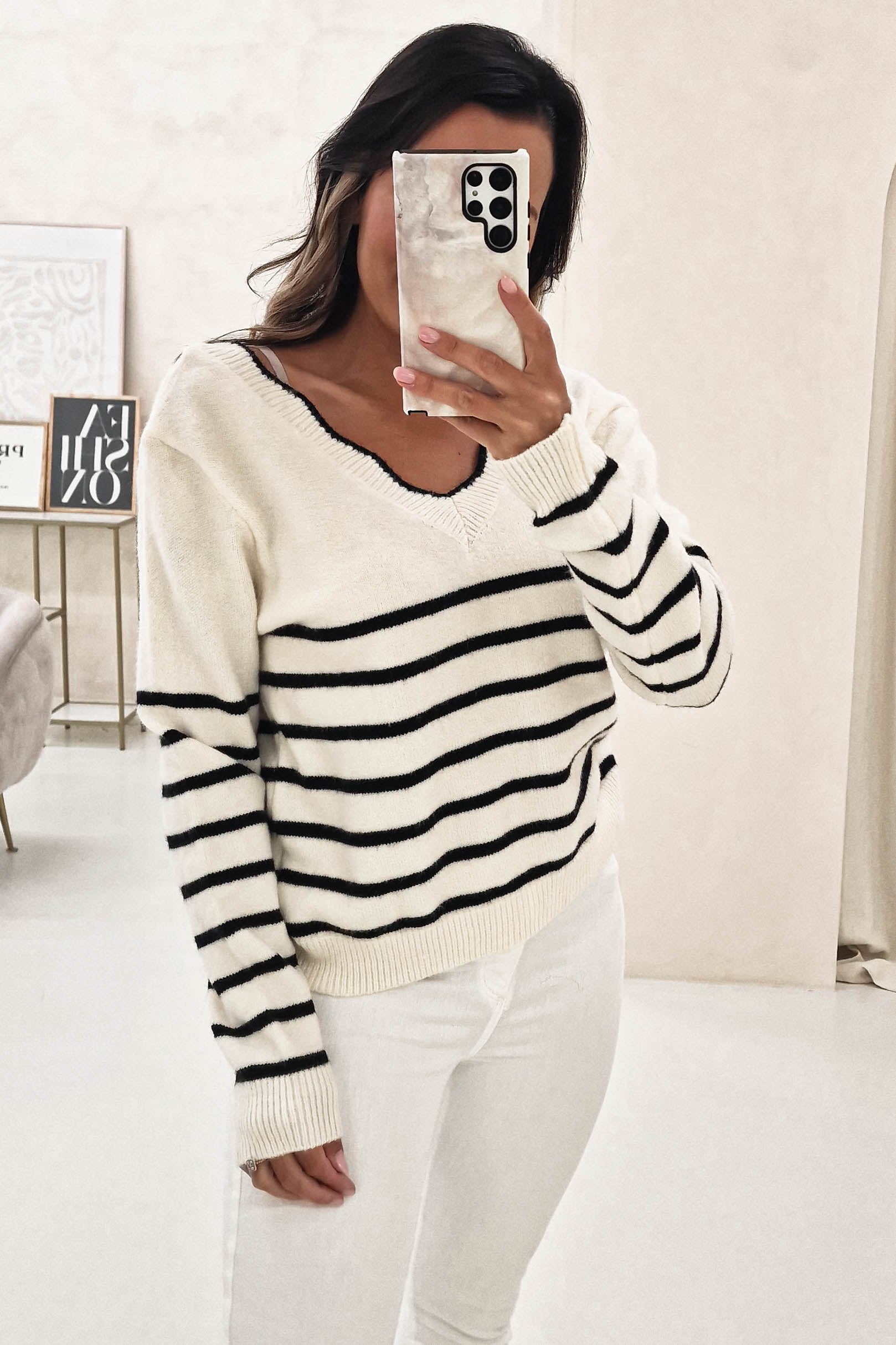 Daniella Bow Back JUmper | Black Stripes