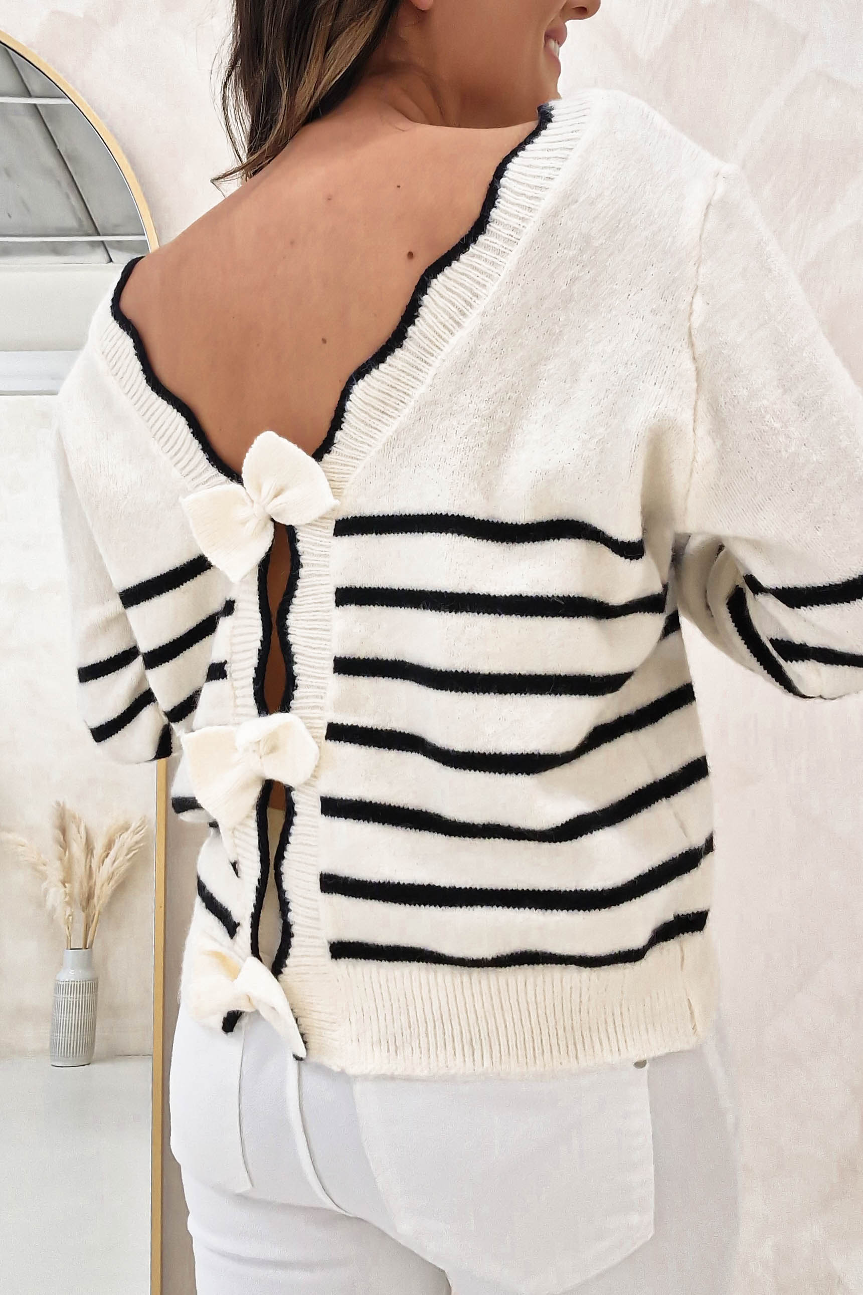 Daniella Bow Back JUmper | Black Stripes