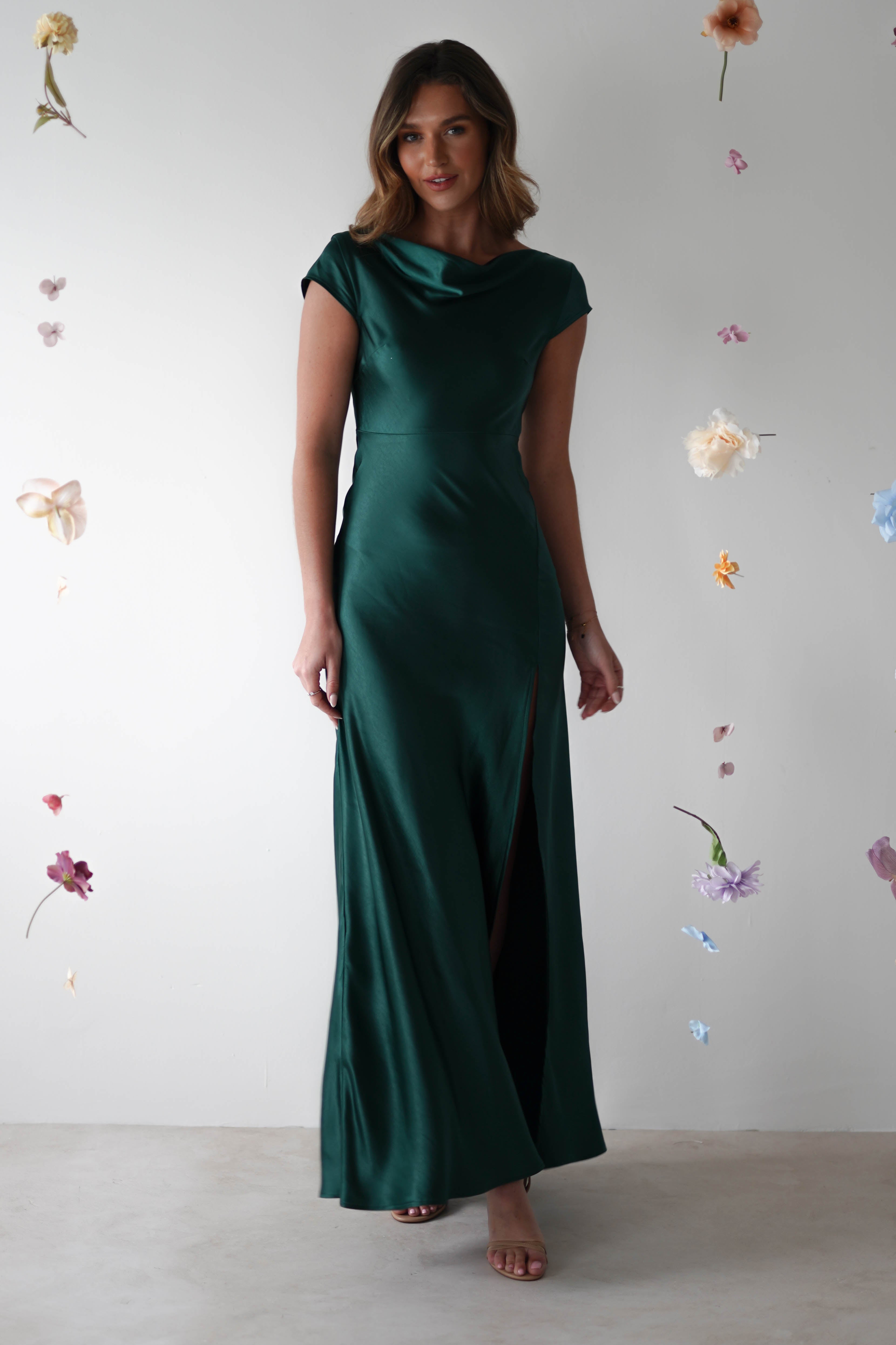 Ramona Soft Satin Maxi Dress | Emerald Green