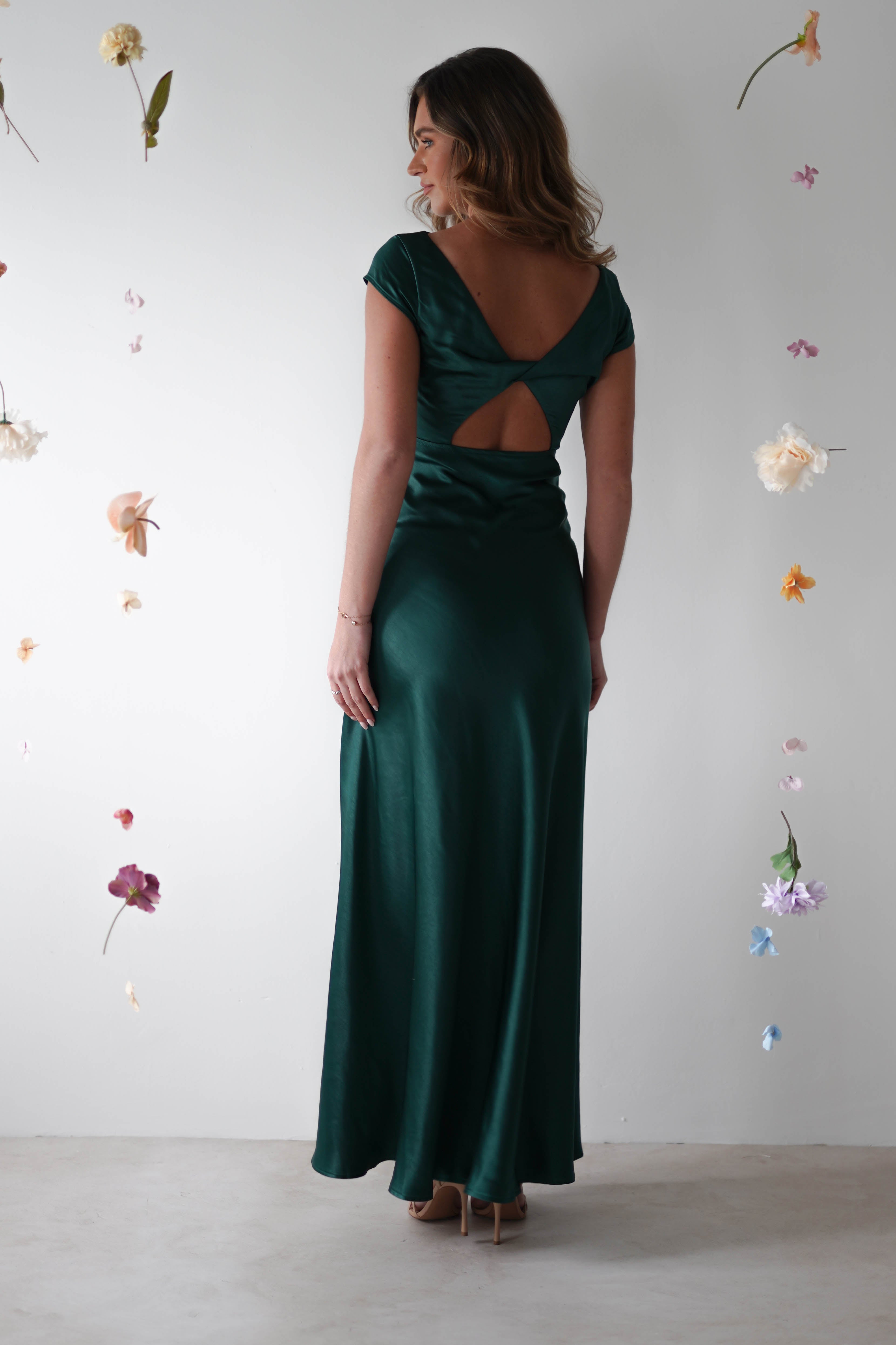 Ramona Soft Satin Maxi Dress | Emerald Green