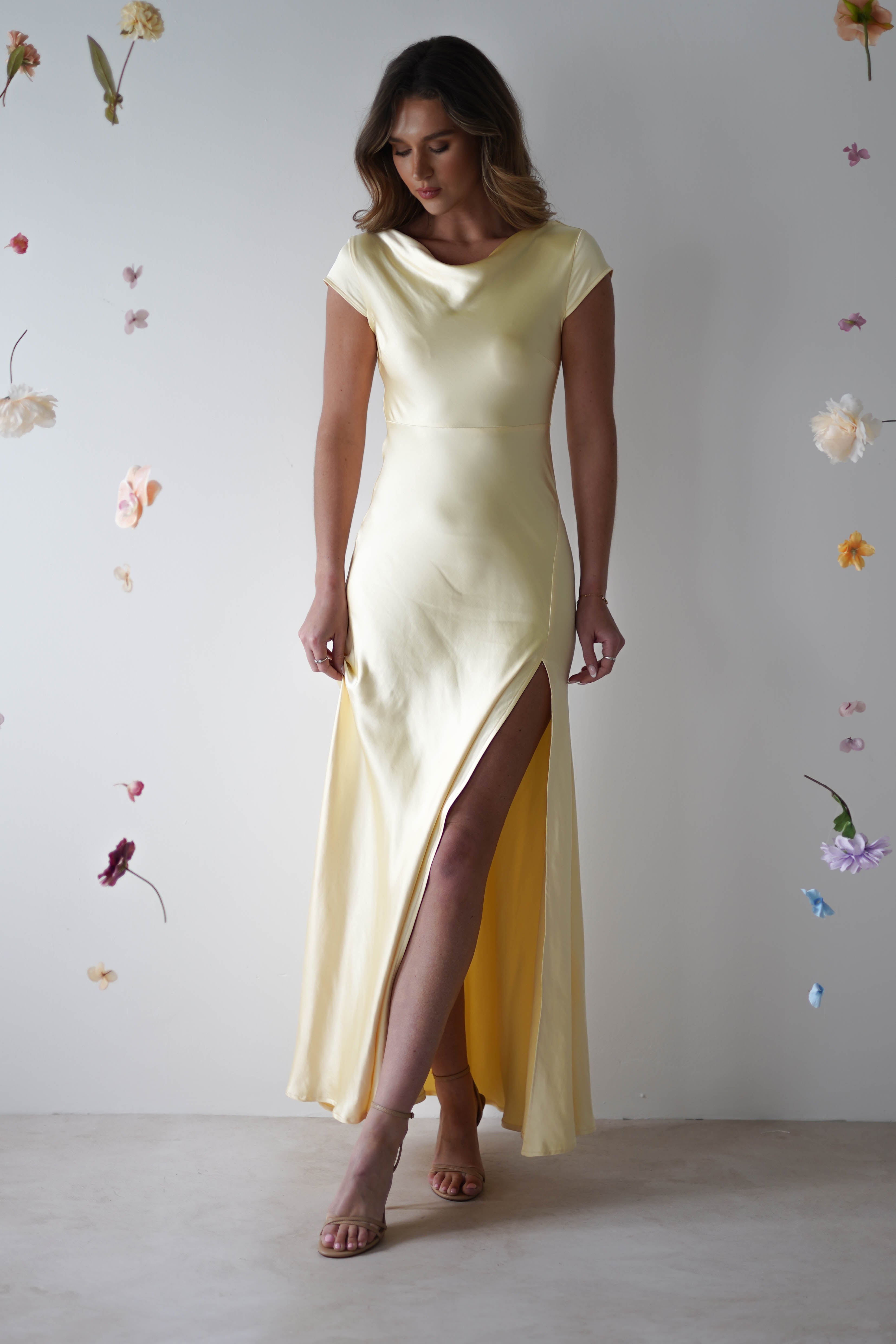 Ramona Soft Satin Maxi Dress | Yellow