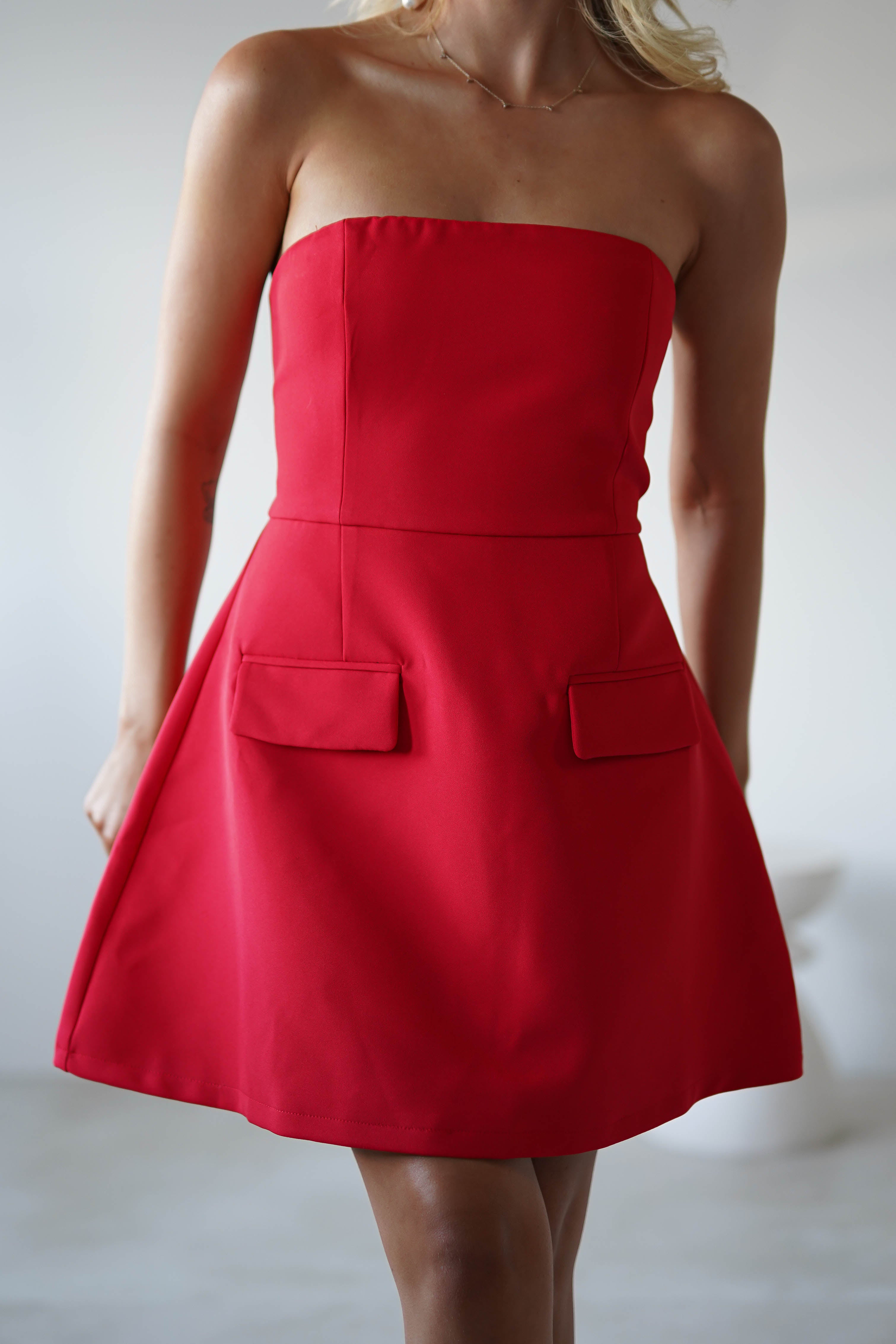 Karla Structured Strapless Mini Dress | Red