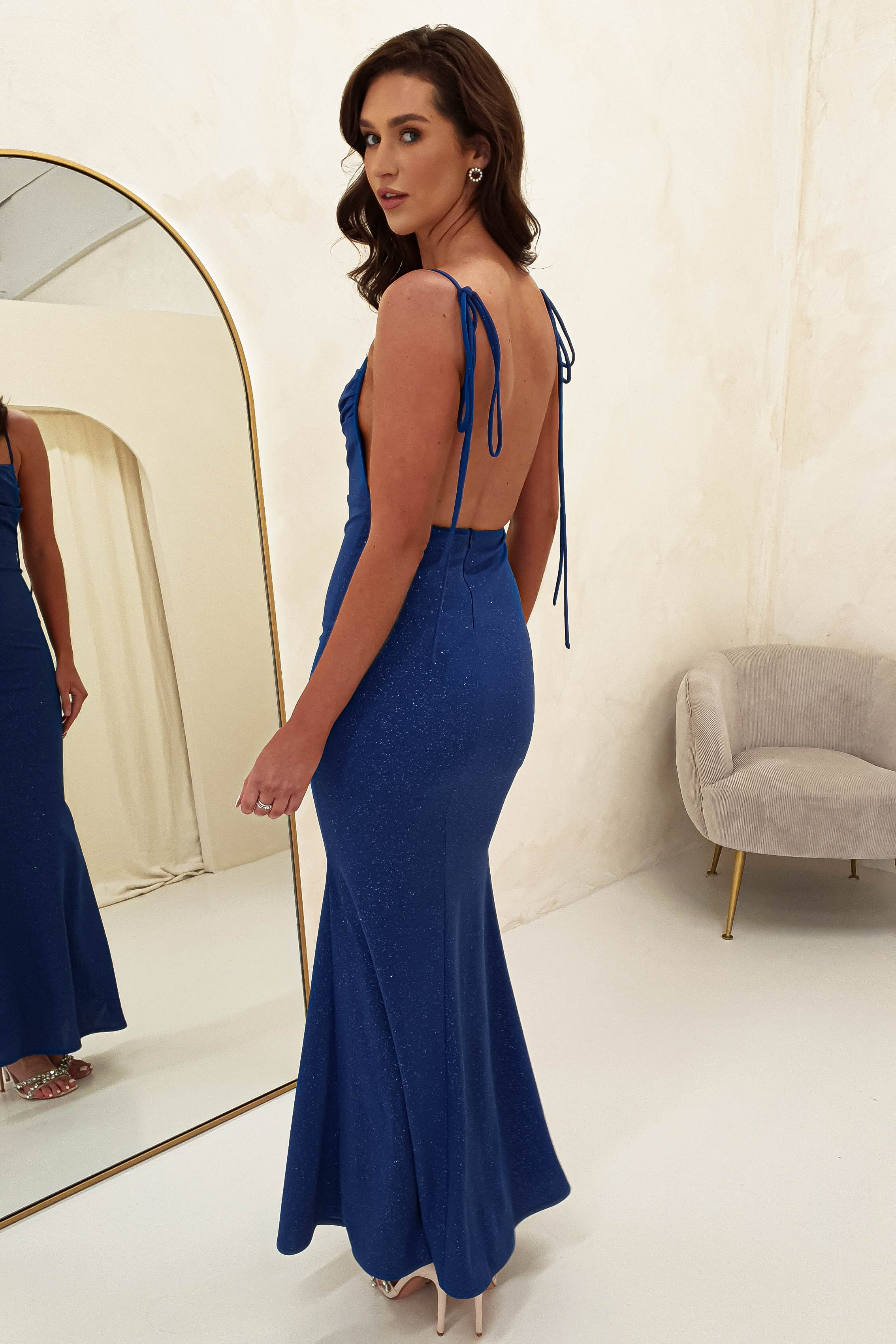 Liberty Glitter Backless Maxi Gown | Royal Blue