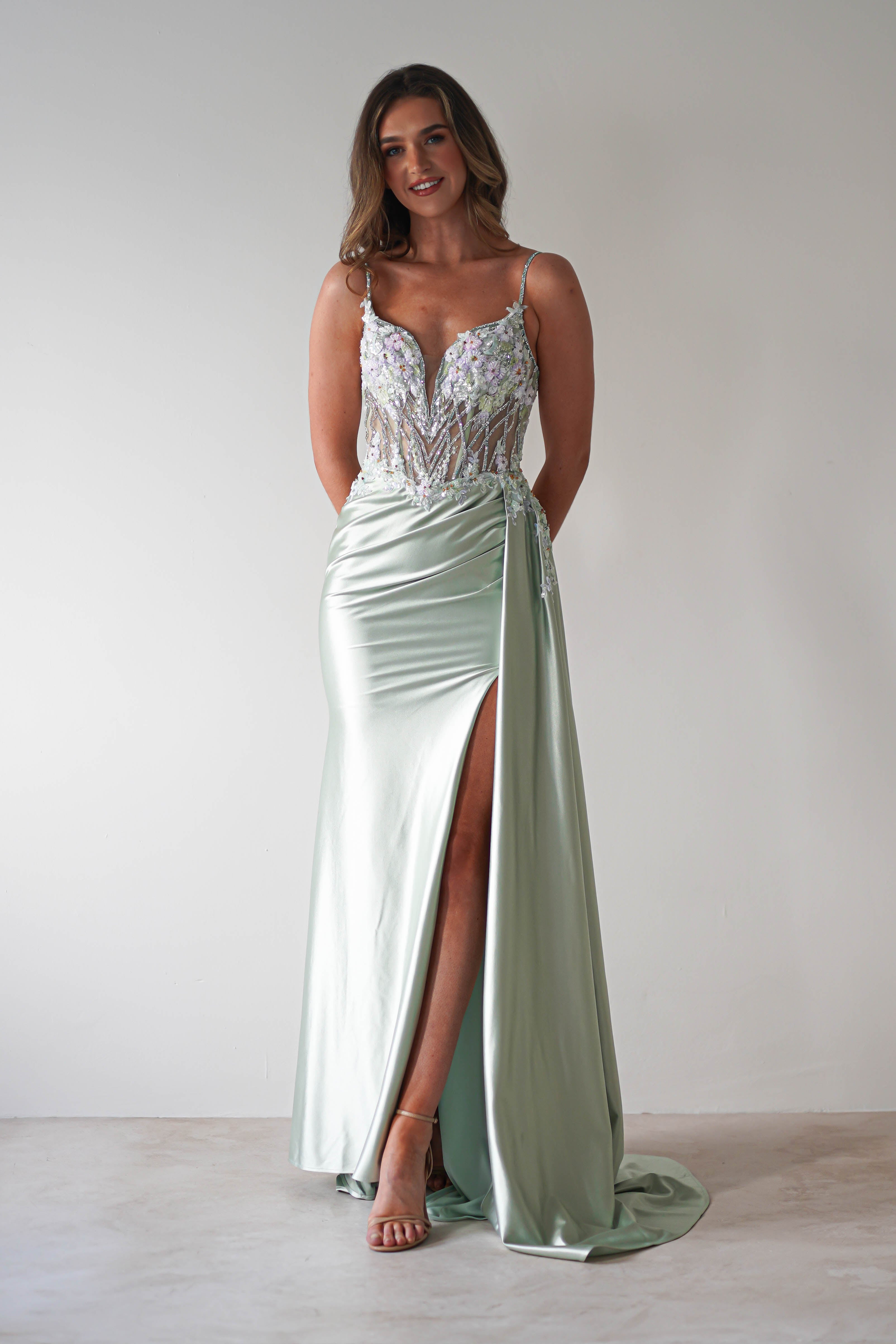 Annabel Embellished Bodycon Gown | Sage