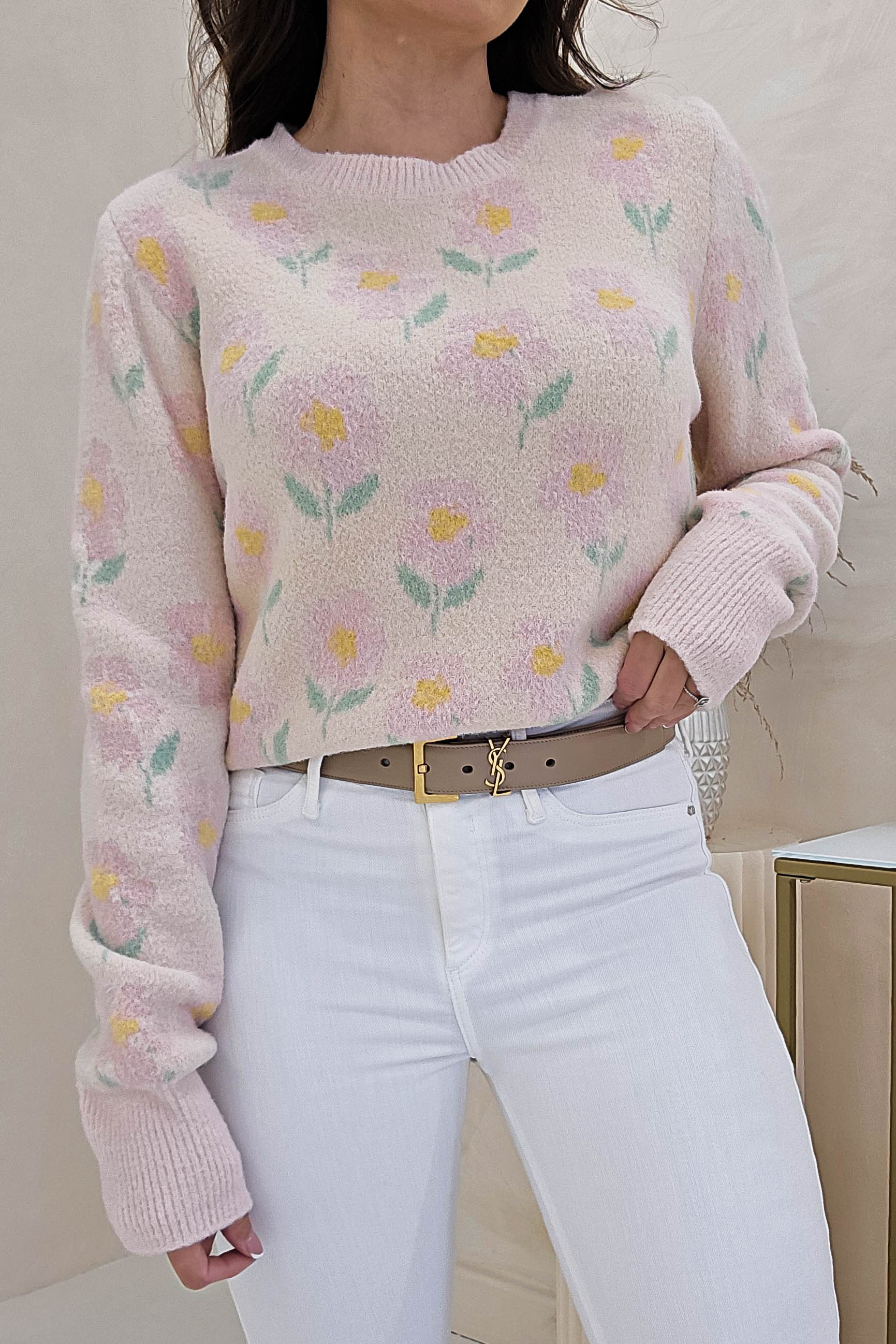 Emma Soft Floral Jumper | Light Pink