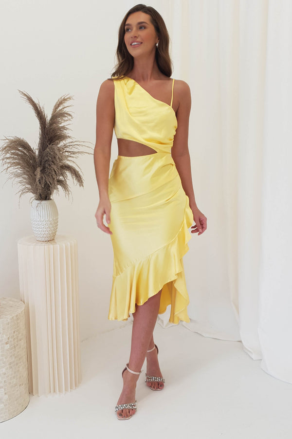 Sonja Satin Midi Dress | Canary Yellow