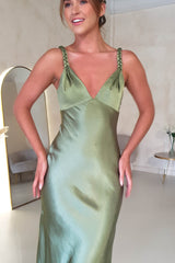 Bethanie Soft Satin Maxi Dress | Olive