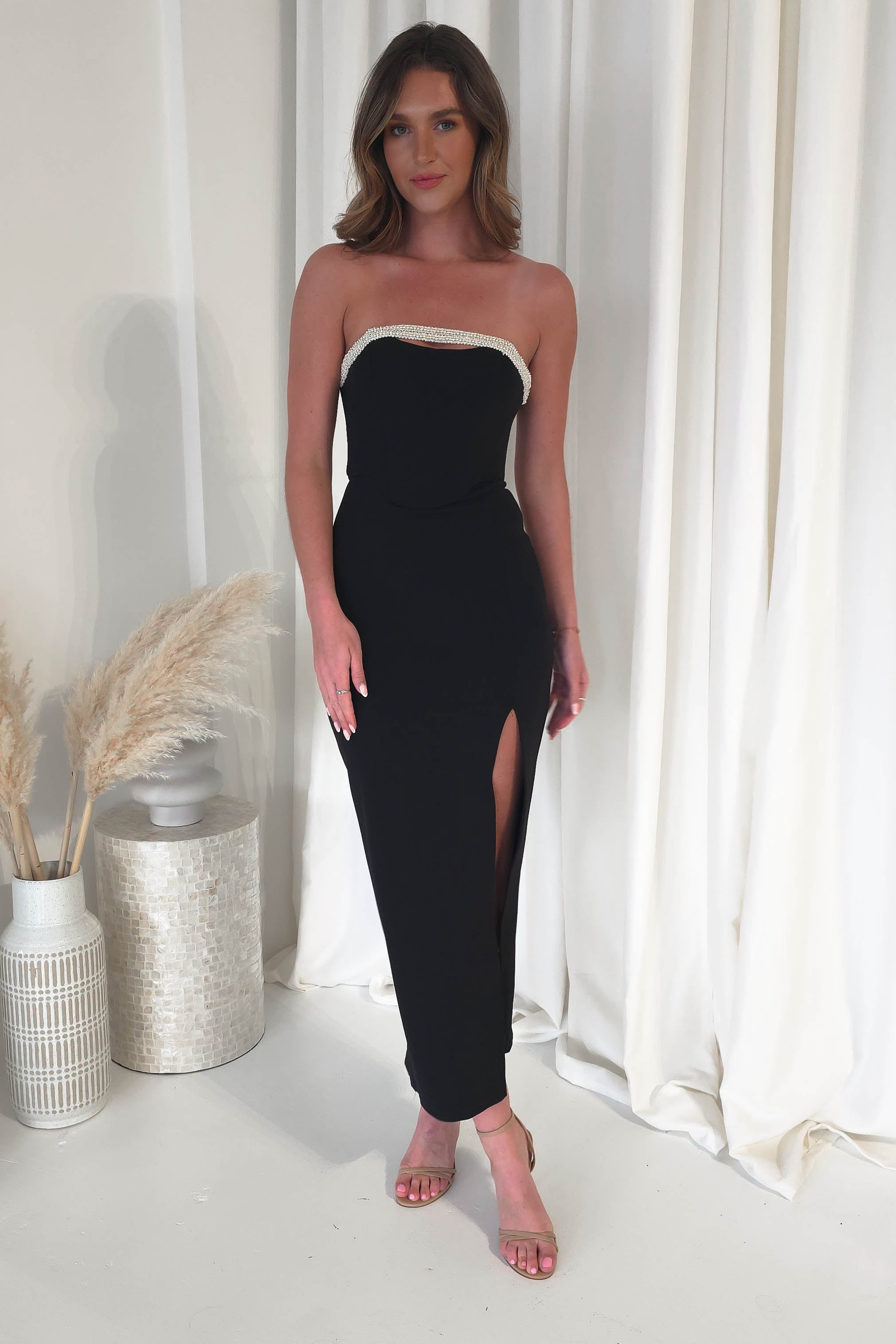 Nylia Strapless Bodycon Maxi Dress | Black