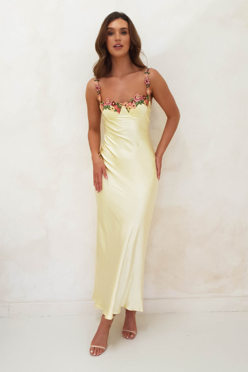 Klabelle Satin Midi Dress | Butter Yellow