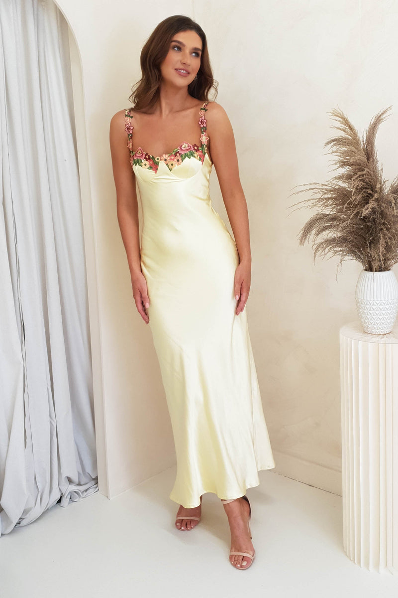 Klabelle Satin Midi Dress | Butter Yellow