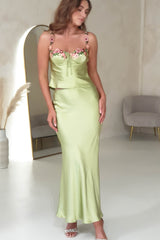 Solanna Satin 2 Piece Skirt & Top | Lime