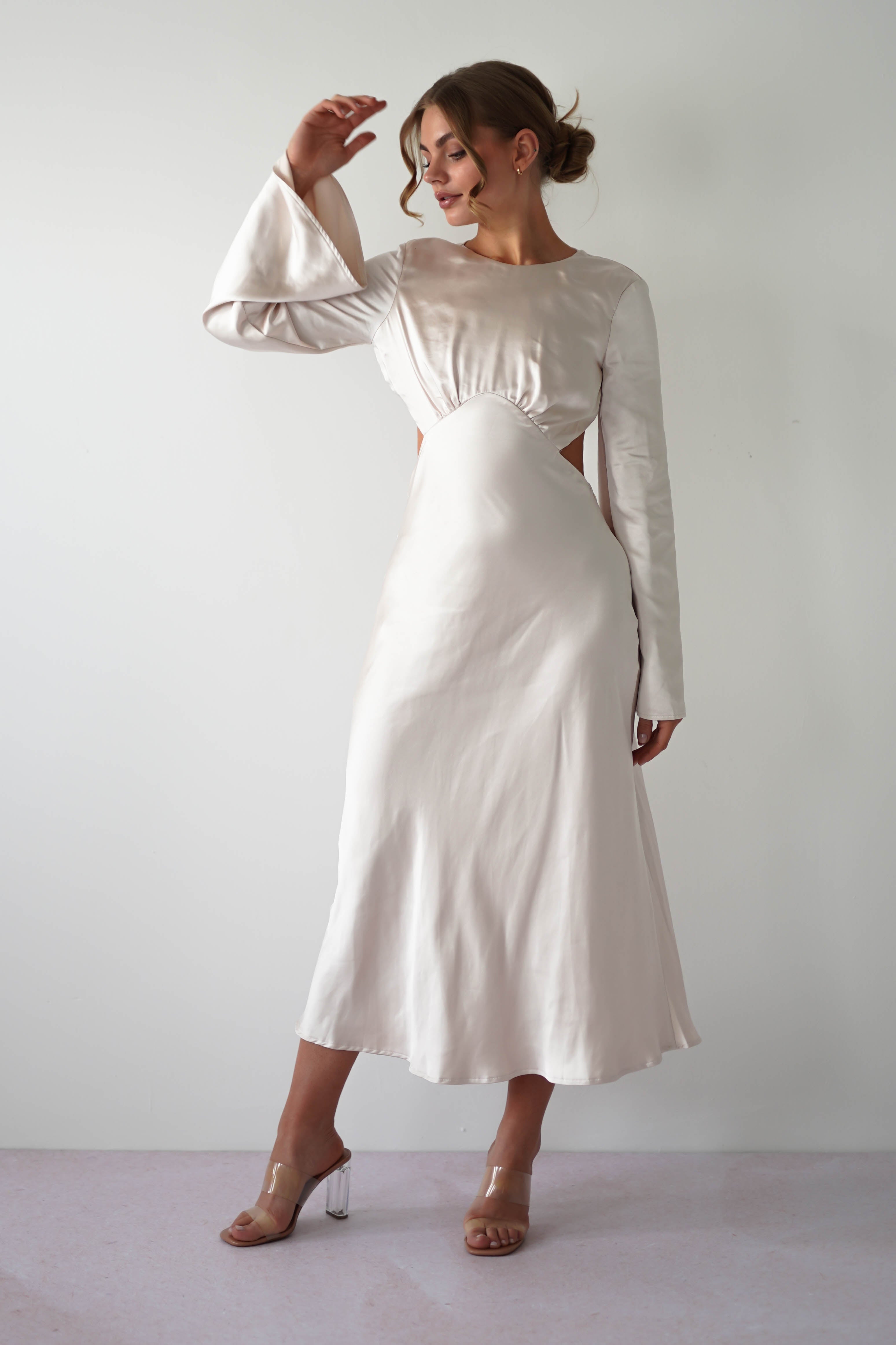 Vivian Long Sleeve Midi Dress | Champagne