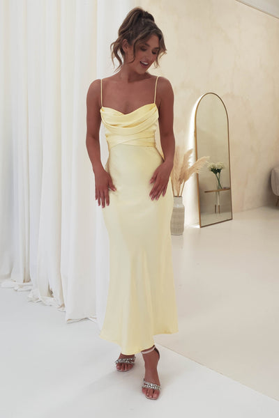 oh hello paiva satin midi dress Everleigh Soft Satin Midi Dress | Butter Yellow