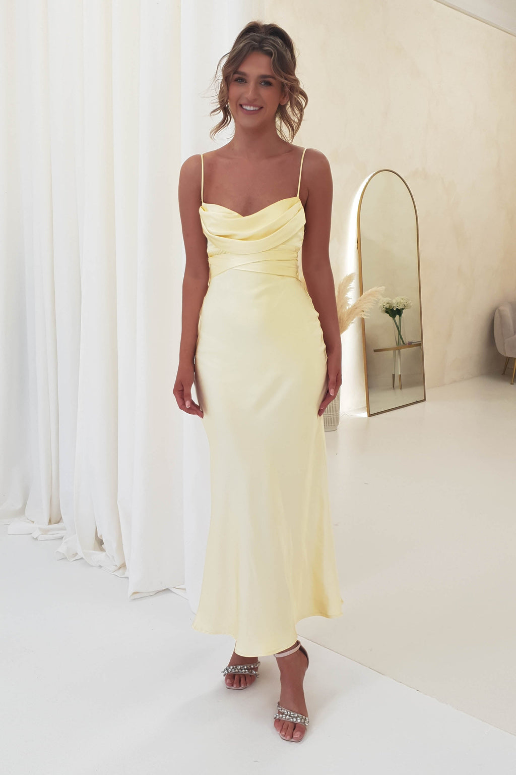 Everleigh Soft Satin Midi Dress | Butter Yellow