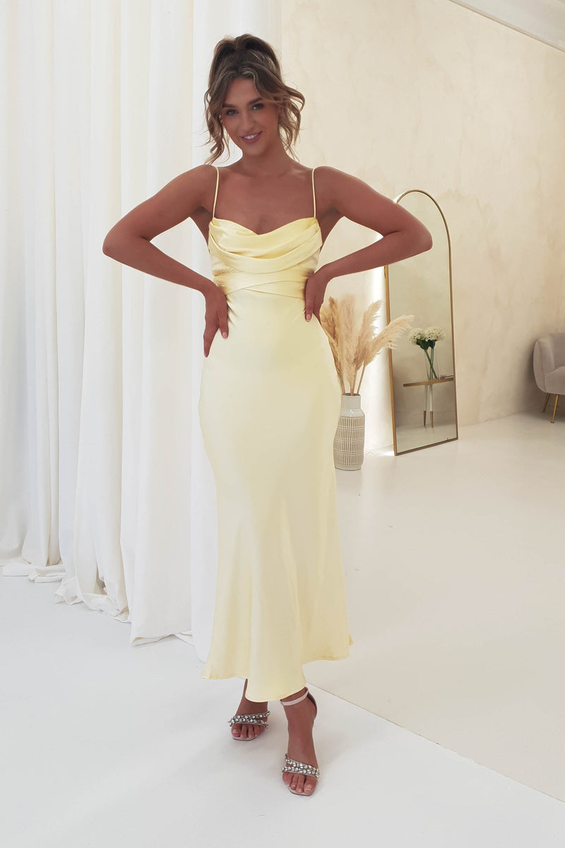 Everleigh Soft Satin Midi Dress | Butter Yellow