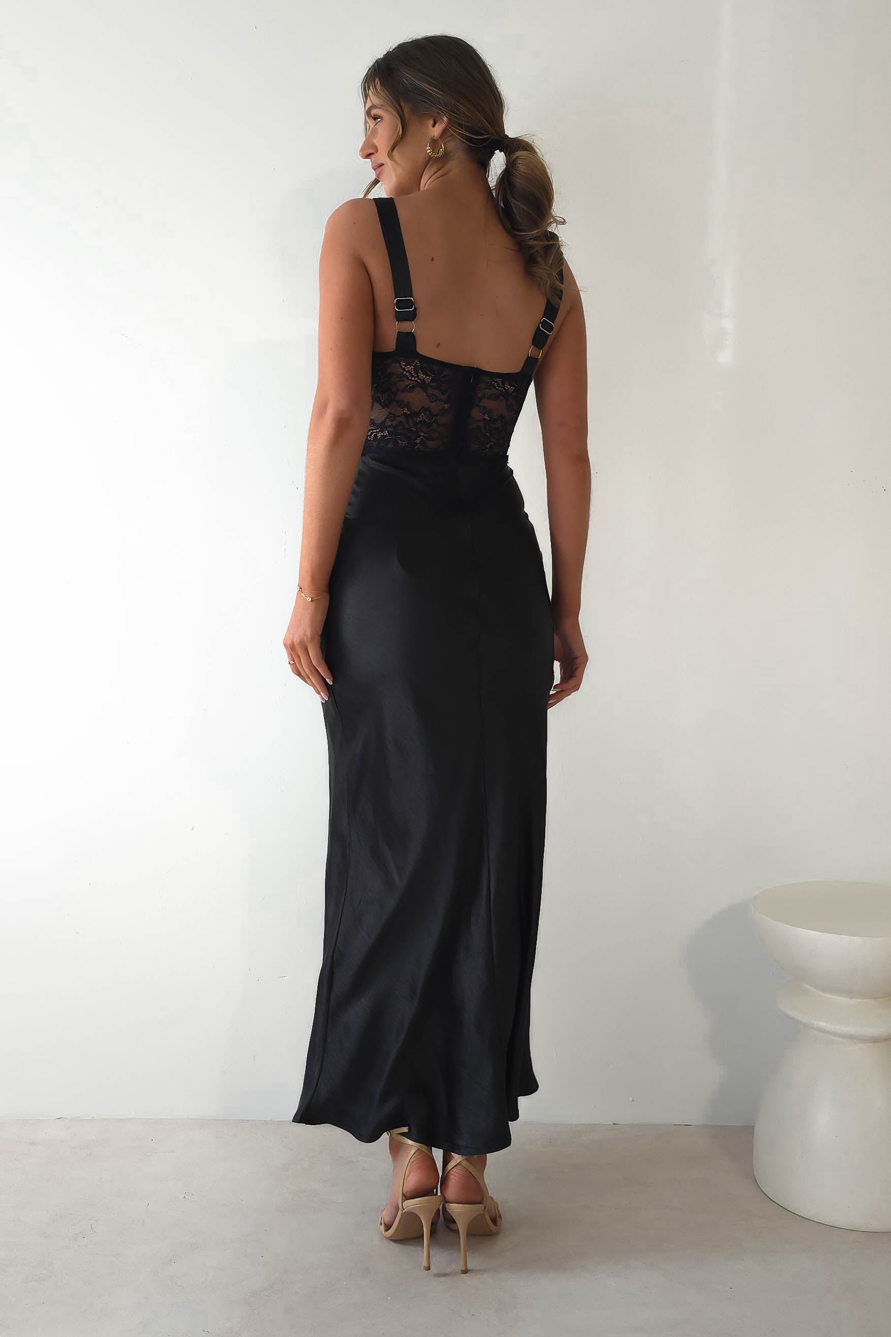 Juliette Soft Satin Maxi Dress | Black