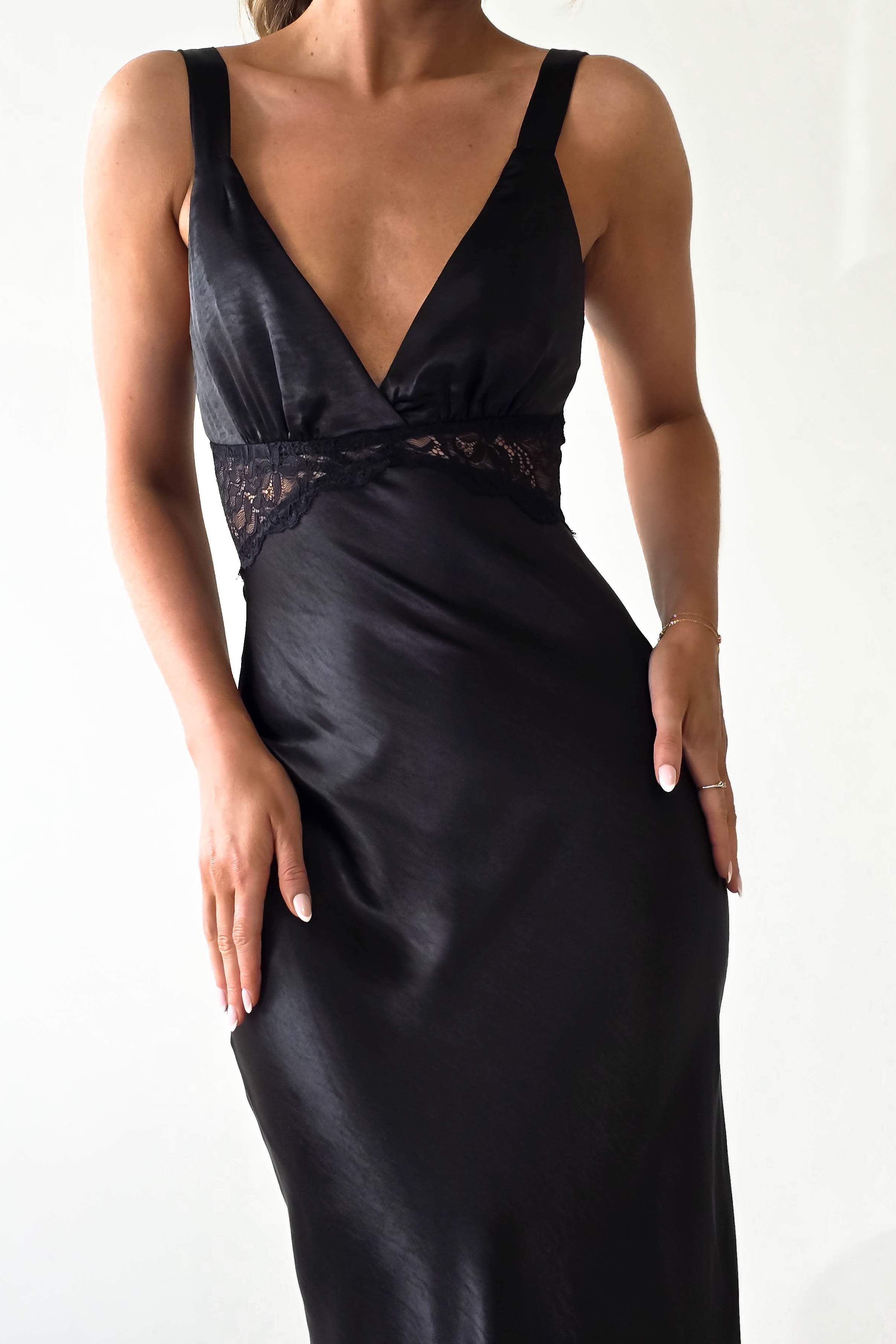 Juliette Soft Satin Maxi Dress | Black