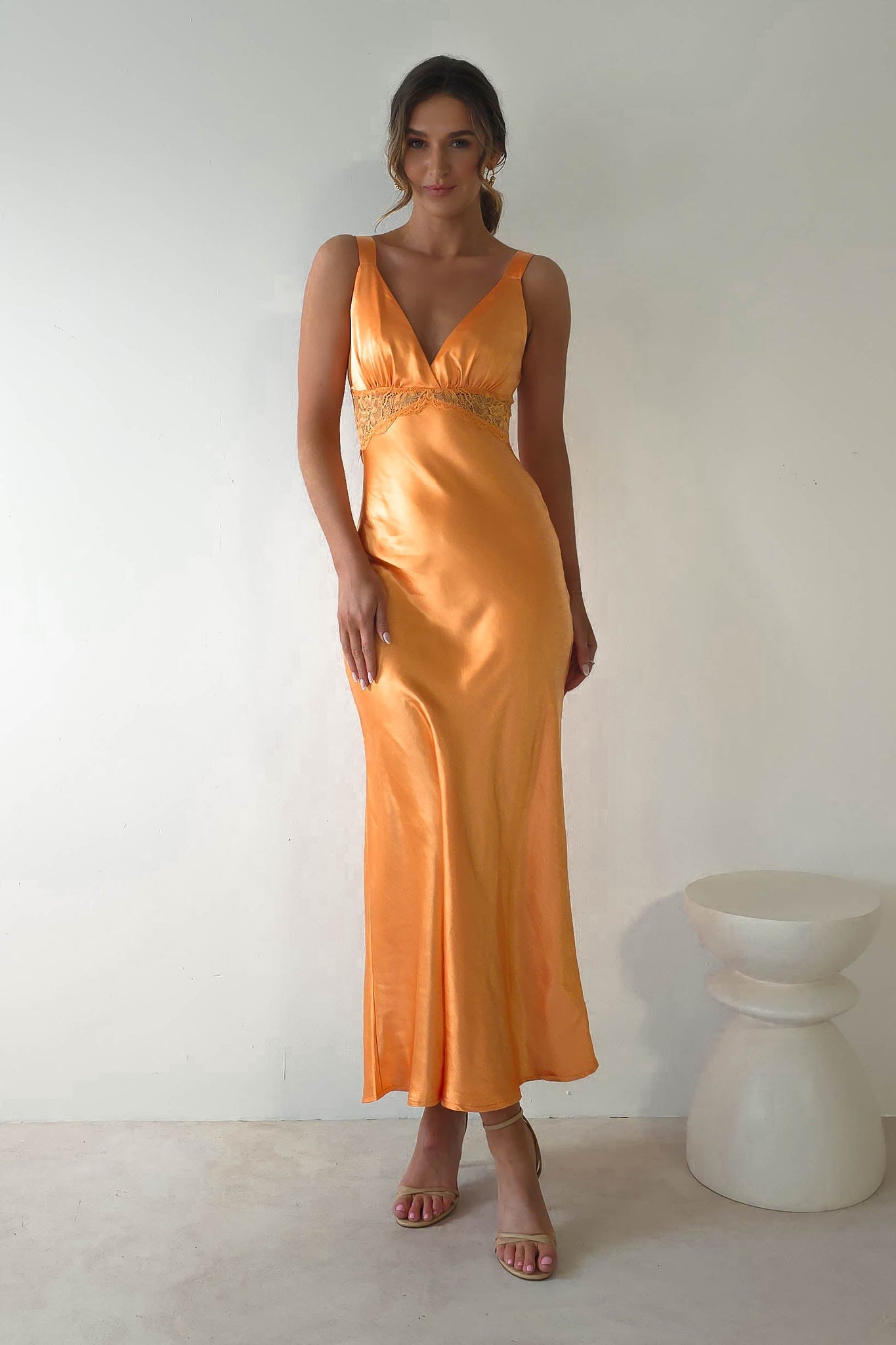 Orange silk hot sale slip dress