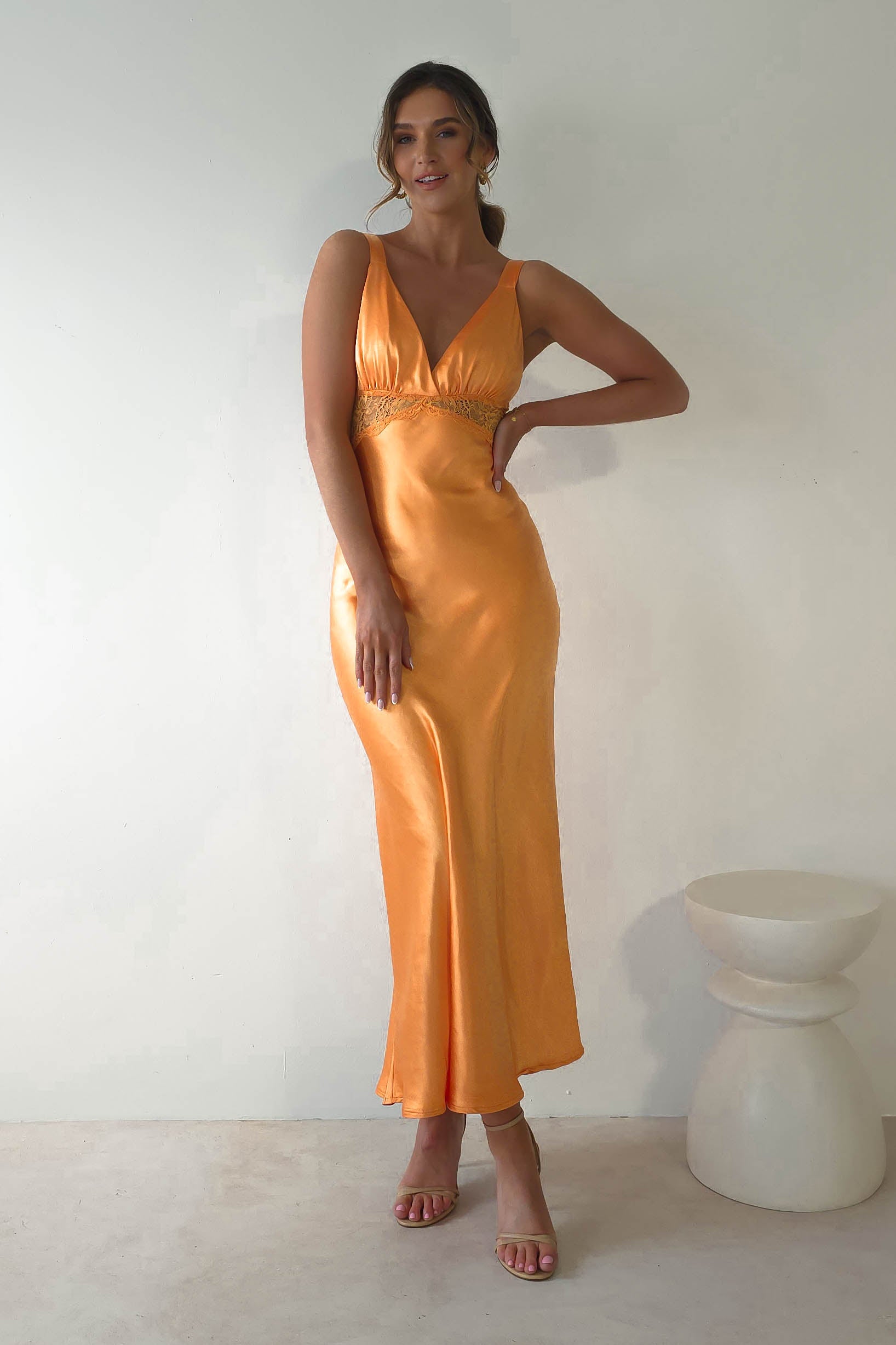 Juliette Soft Satin Maxi Dress Mango Orange