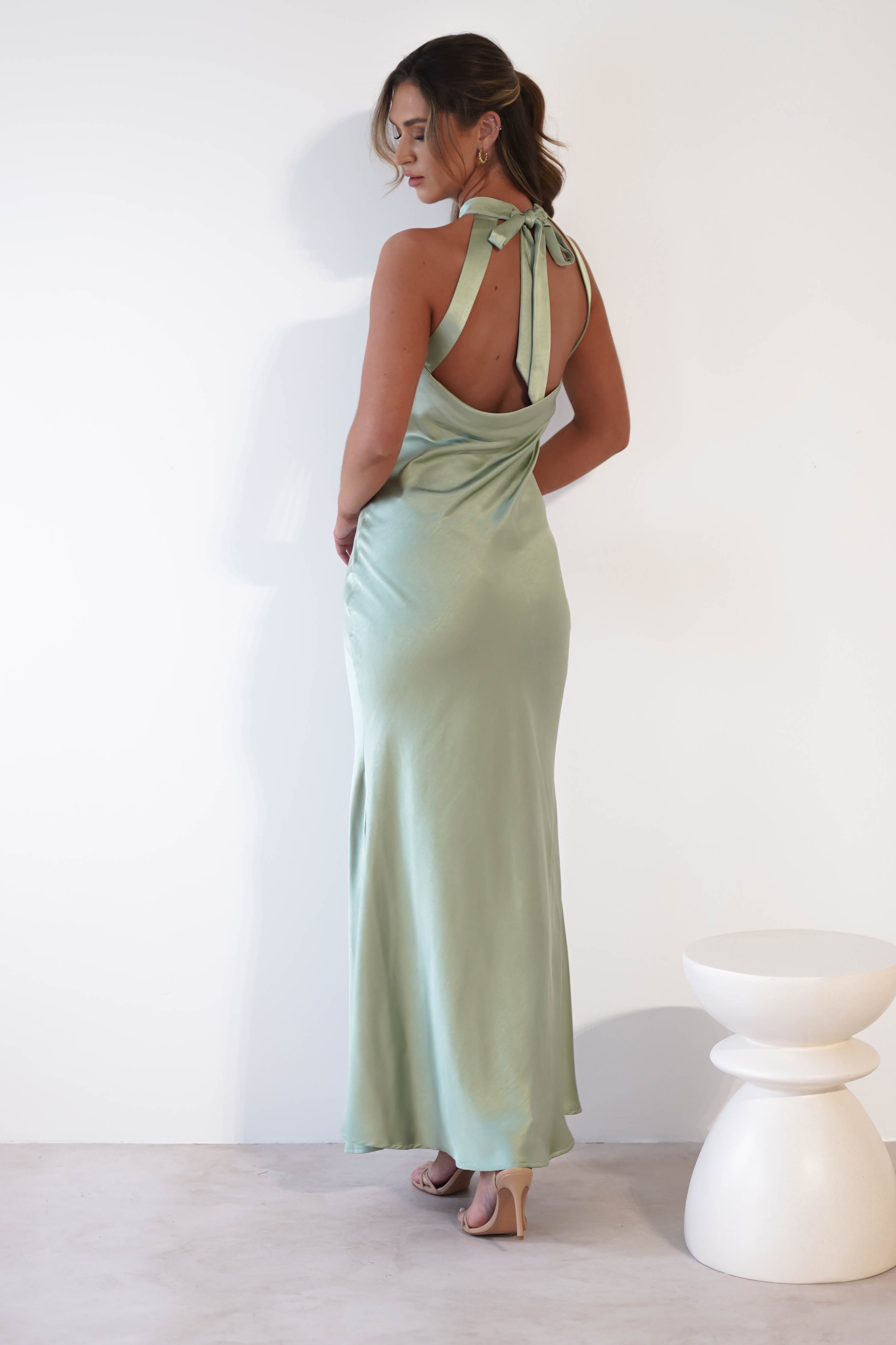 Natalia Soft Satin Maxi Dress | Sage Green