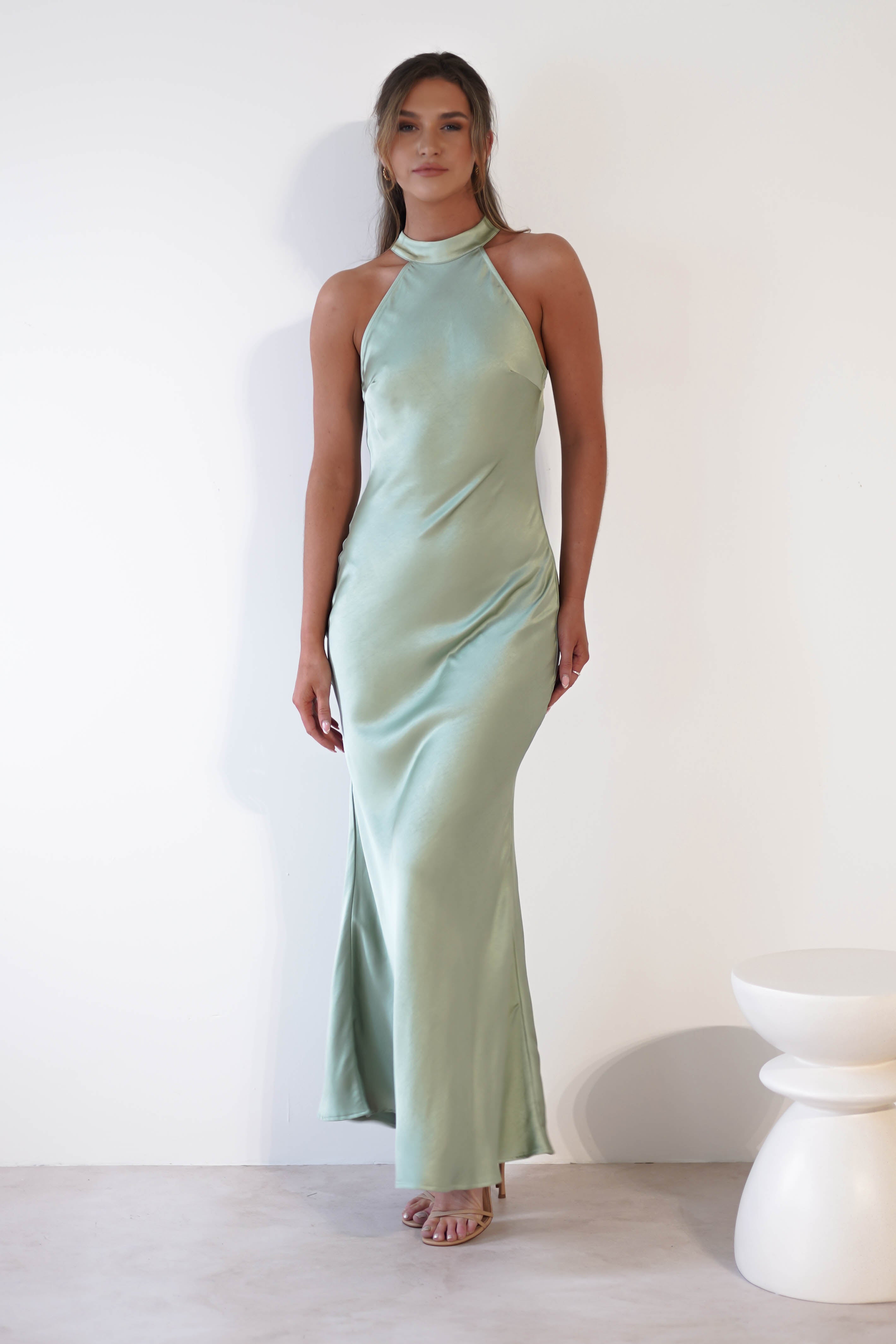 Natalia Soft Satin Maxi Dress | Sage Green
