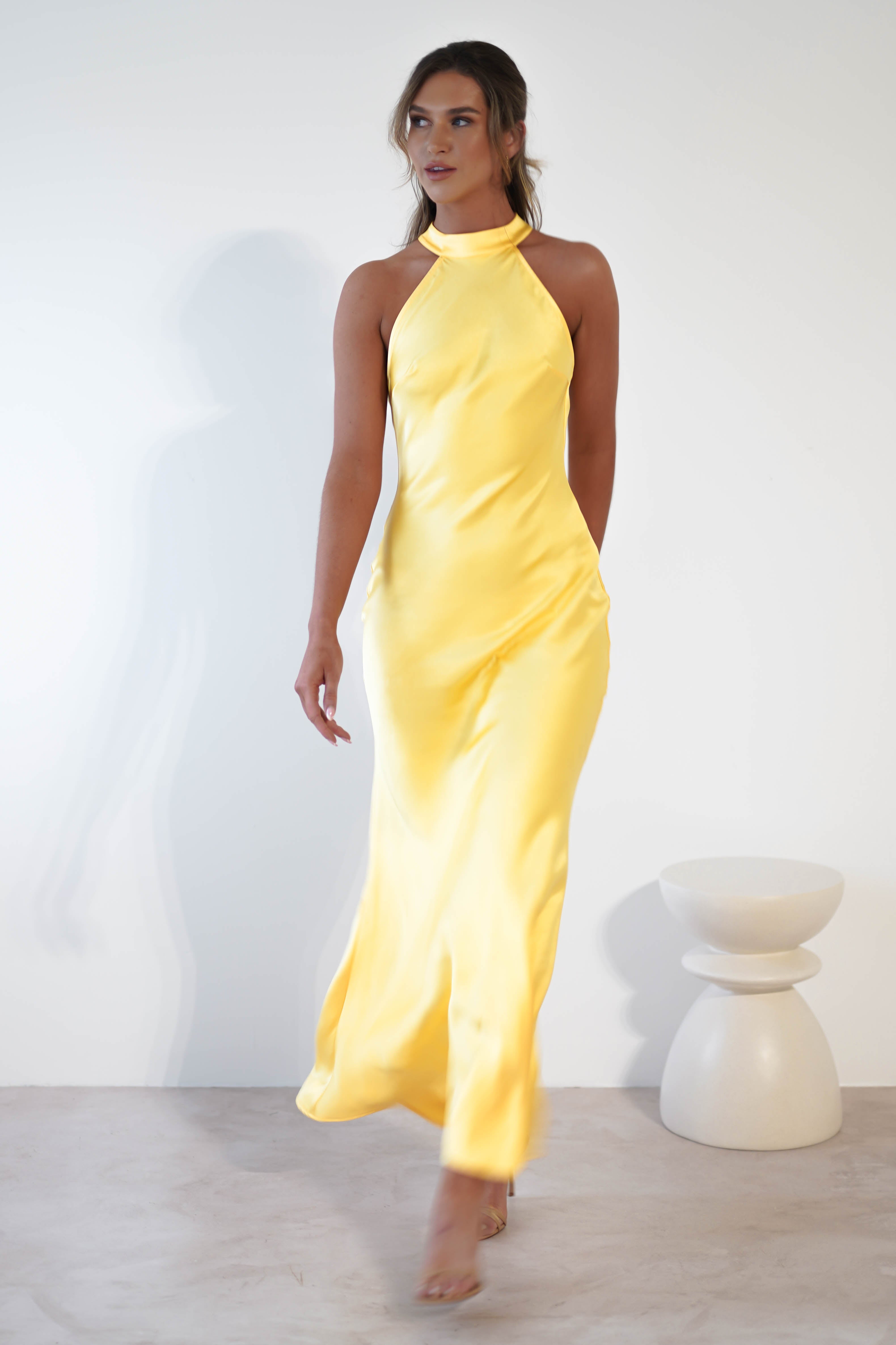 Natalia Soft Satin Maxi Dress | Yellow