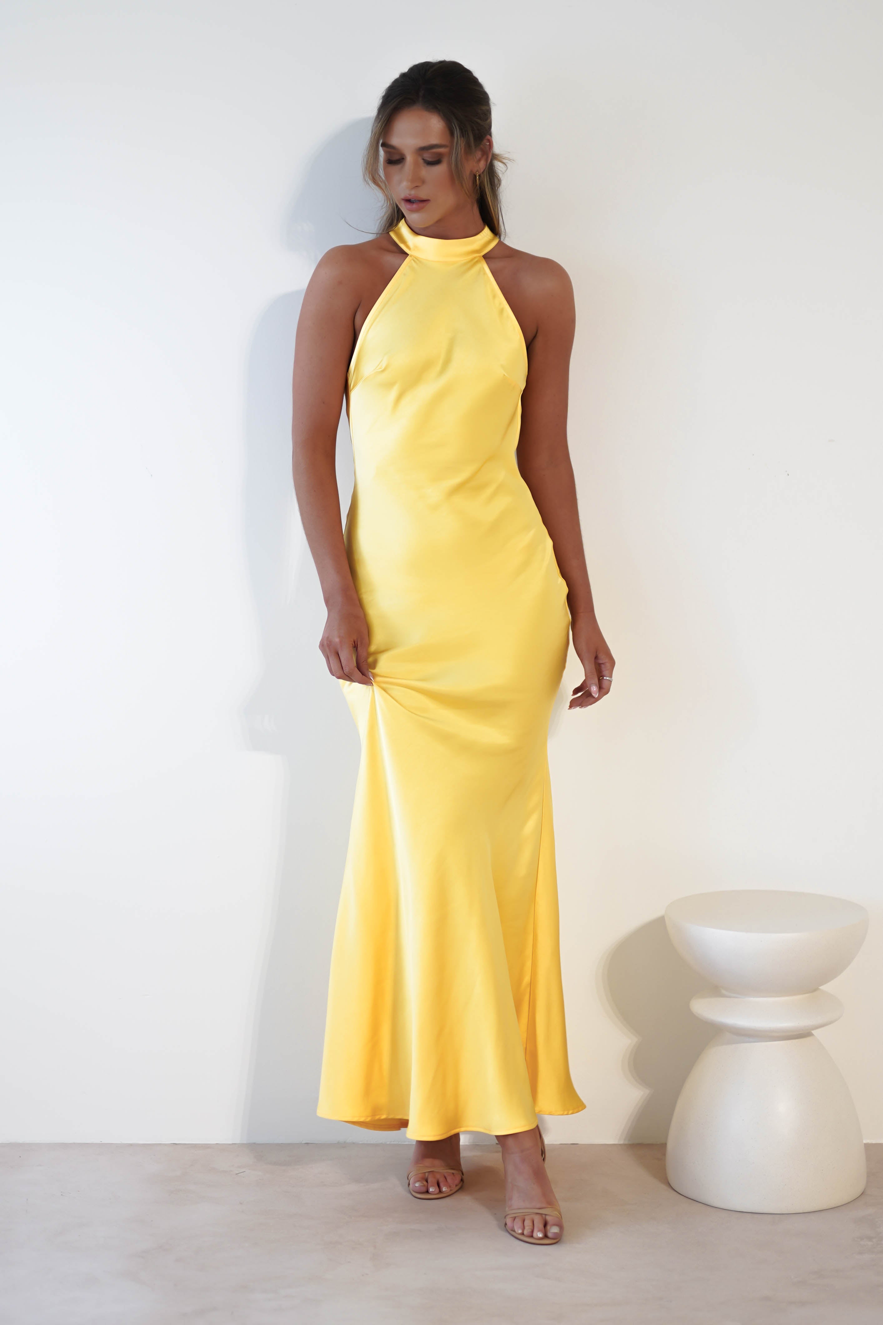 Natalia Soft Satin Maxi Dress | Bright Yellow