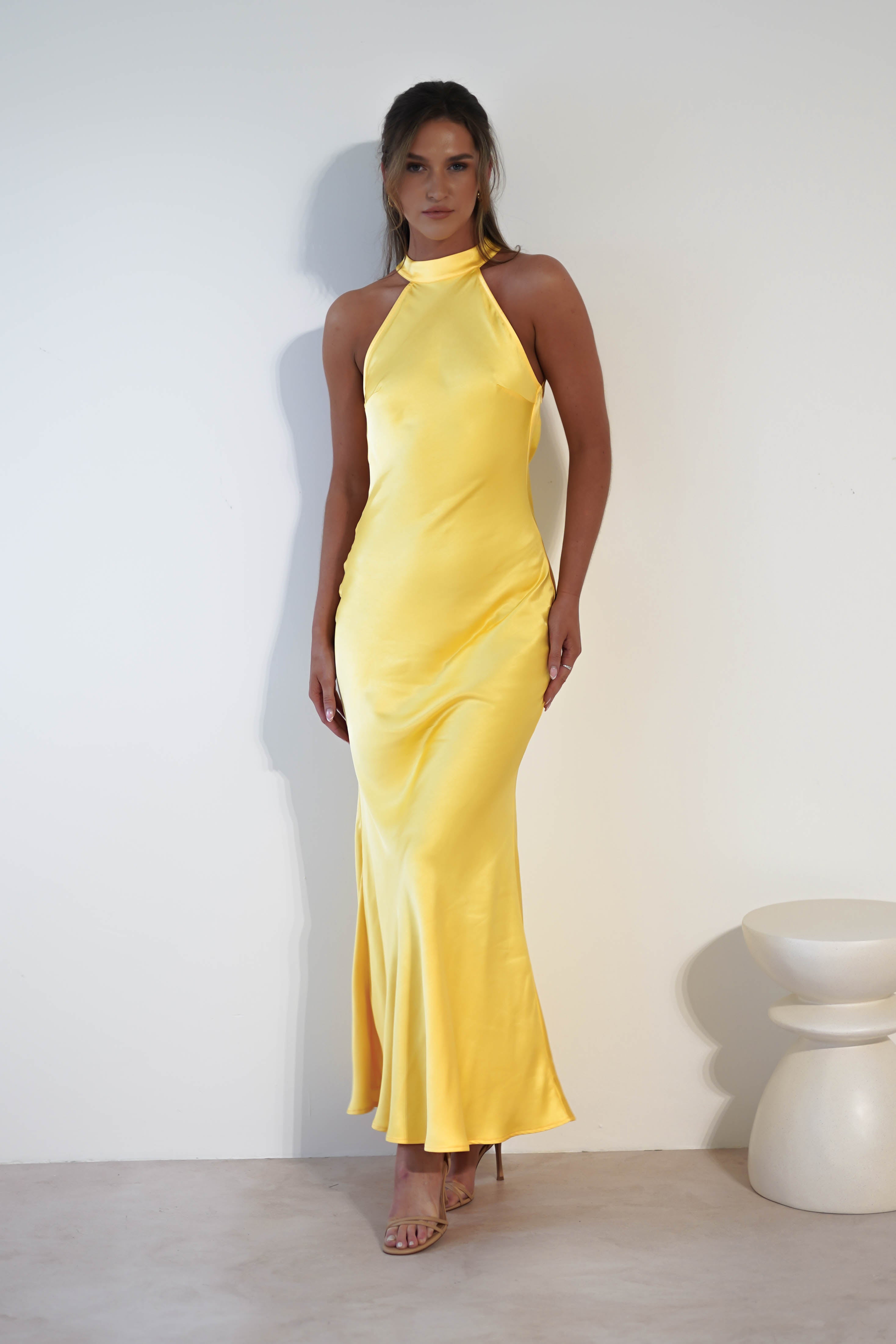 Natalia Soft Satin Maxi Dress | Yellow