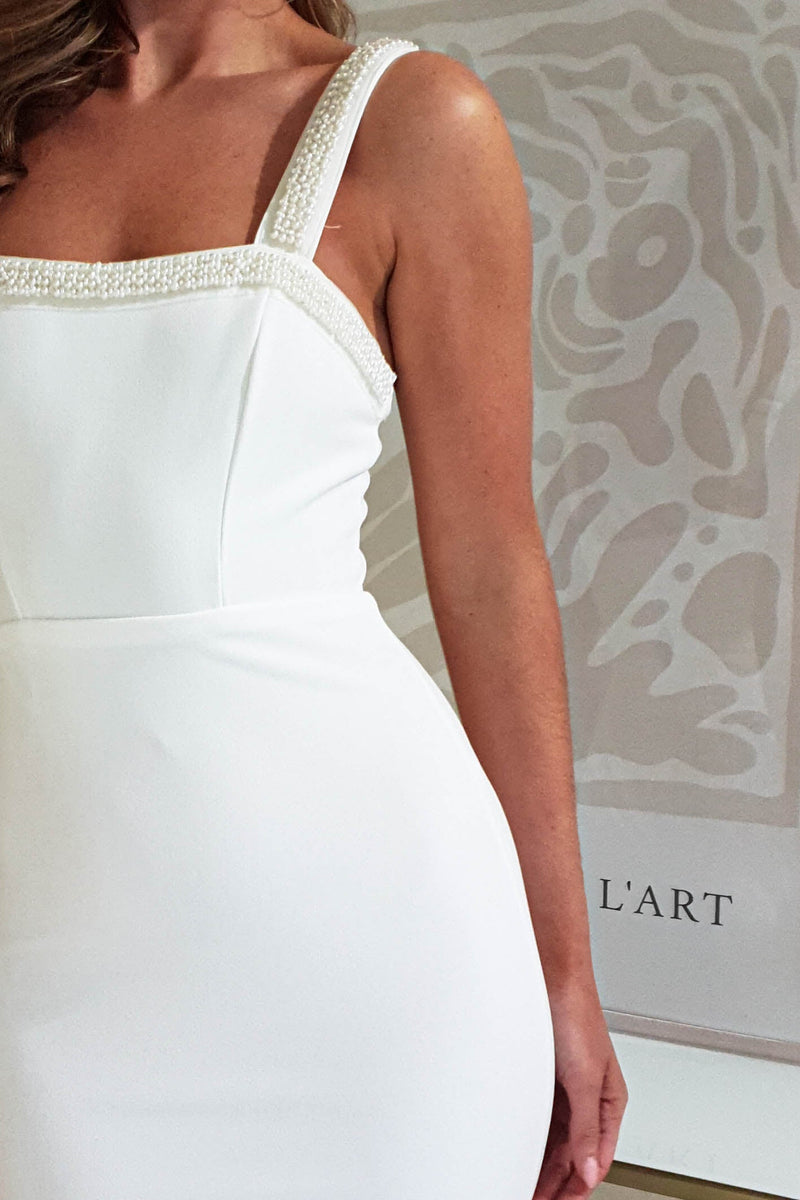 Lyssa Pearl Detail Midi Dress | White