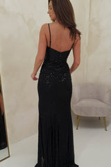 Monaco Sequin Bodycon Gown | Black