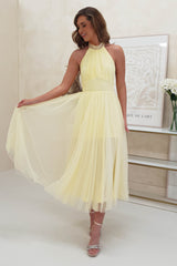 Chessie Halter Neck Tulle Midi Dress | Light Yellow