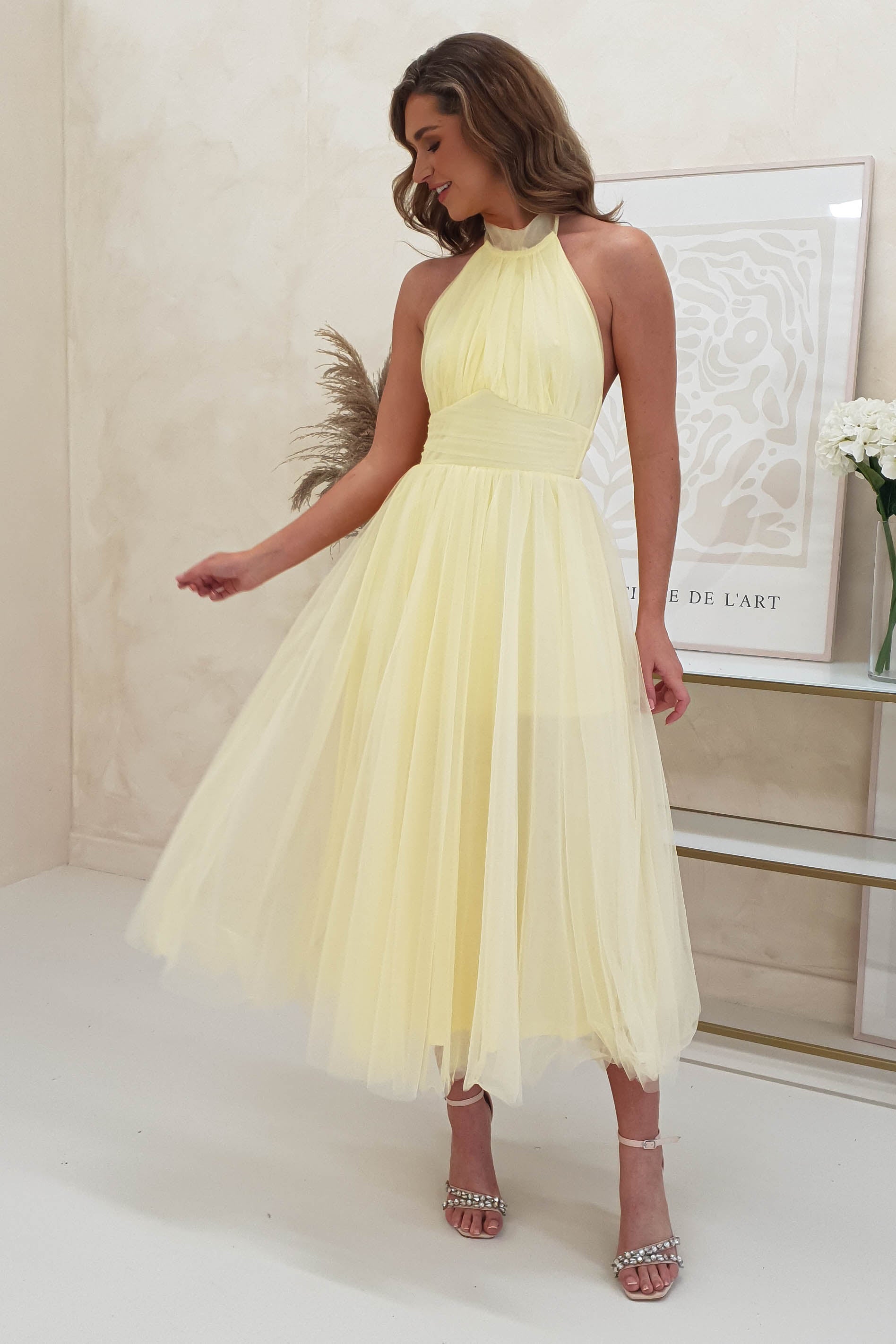 Tulle midi 2024 dress yellow